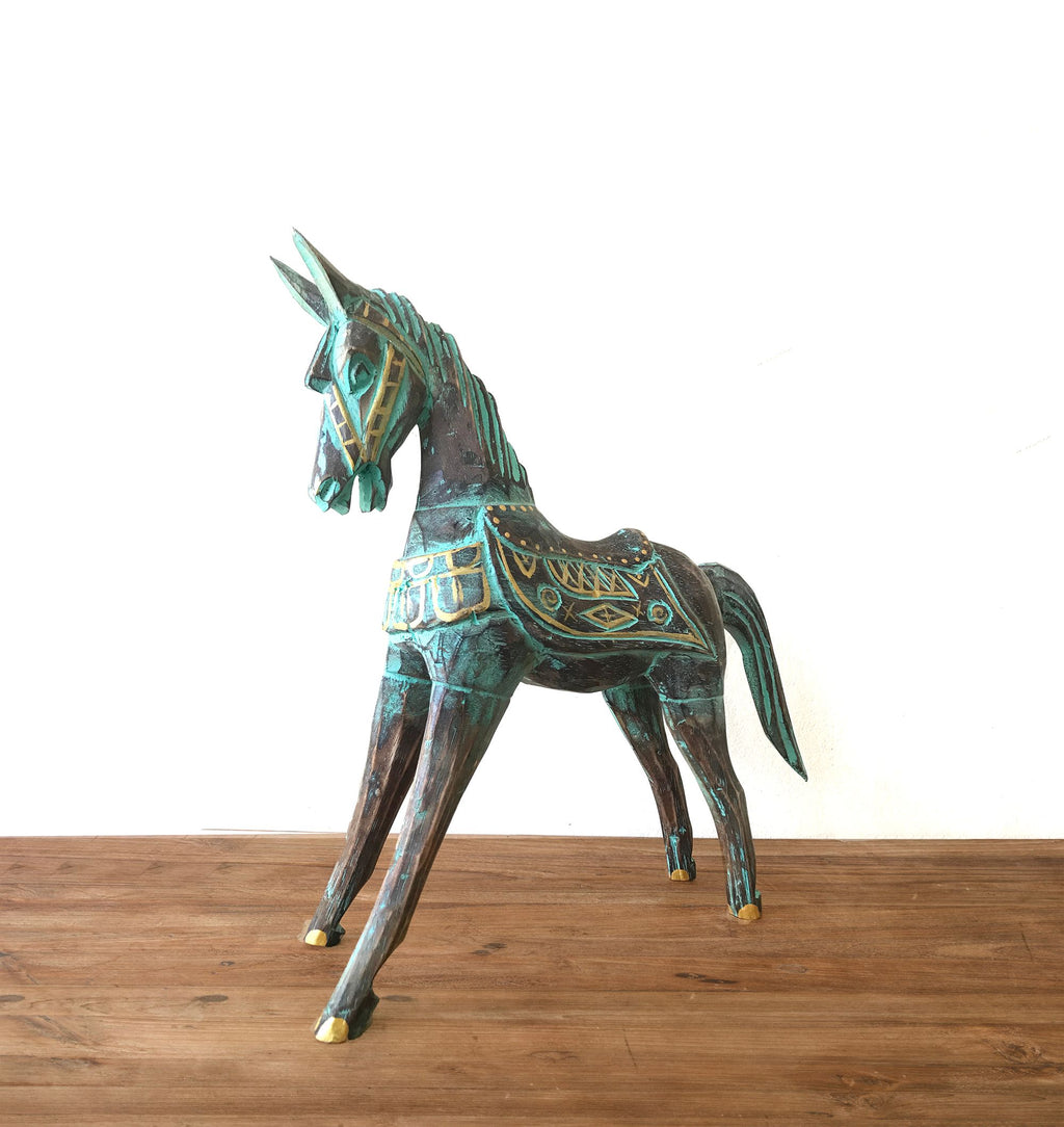 Large Gold and Turquoise Horse Decorative Figure for Home Décor