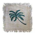 Linen Cushion Cover 60x60cm with Palm Tree and Fringe Design