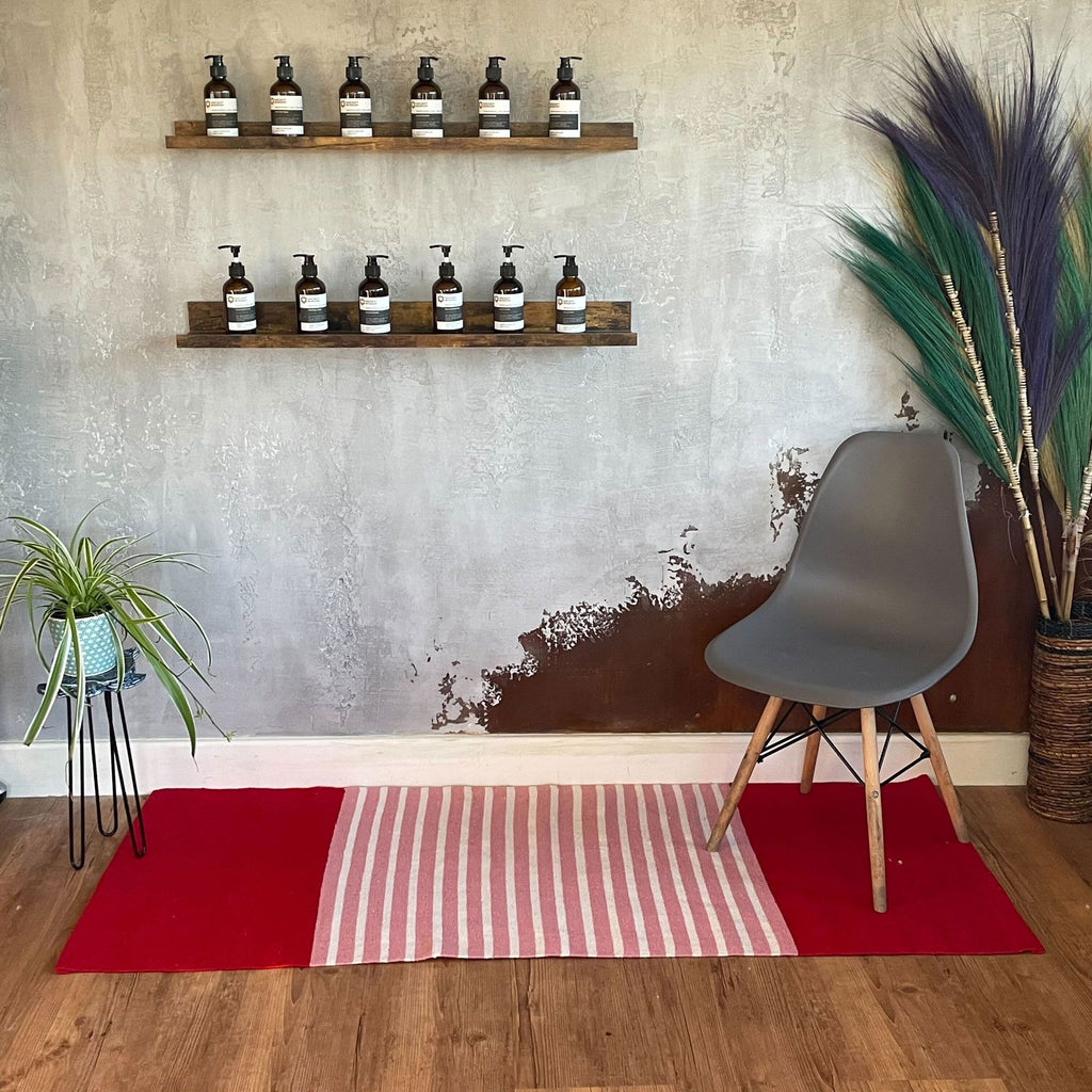Vibrant Indian Cotton Rug 70x170cm in Red and Pink Design