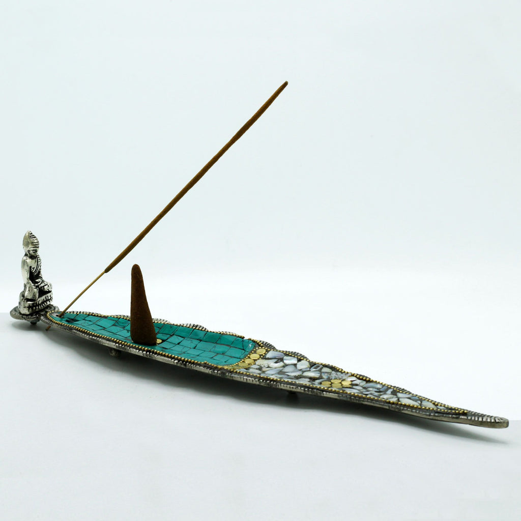 Buddha Long Leaf Tibetan Decor Incense Holder with Serene Design