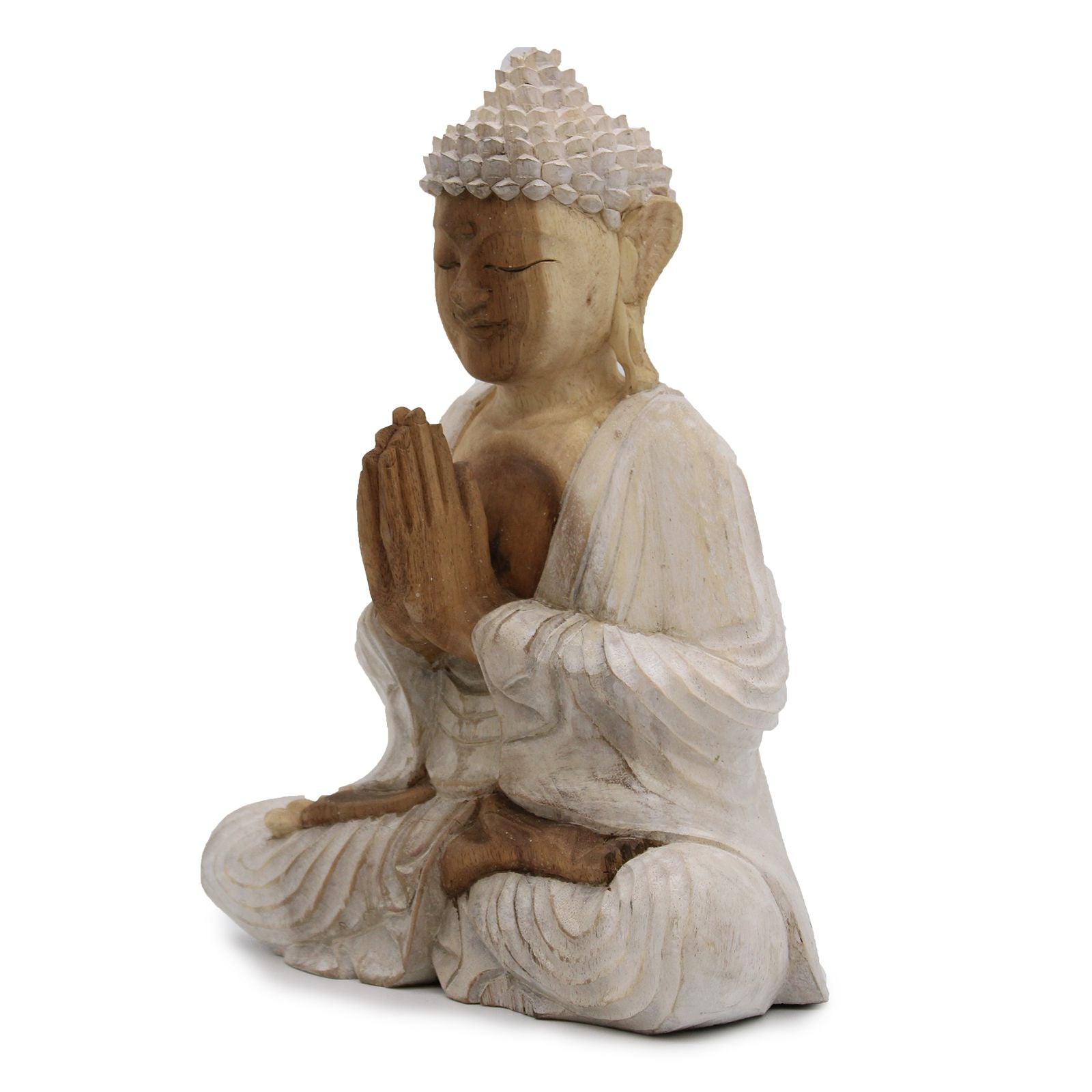 Buddha Statue Whitewash 30cm Welcome Hand Carved Design