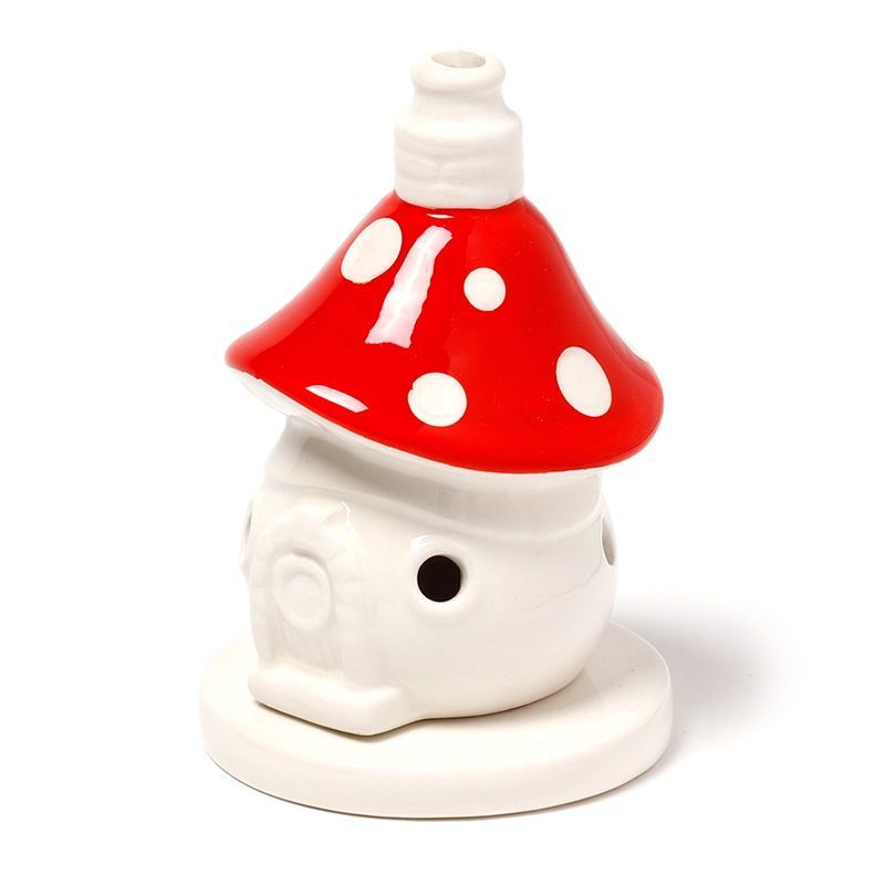 Fairy Toadstool House Ceramic Incense Cone Burner for Decor