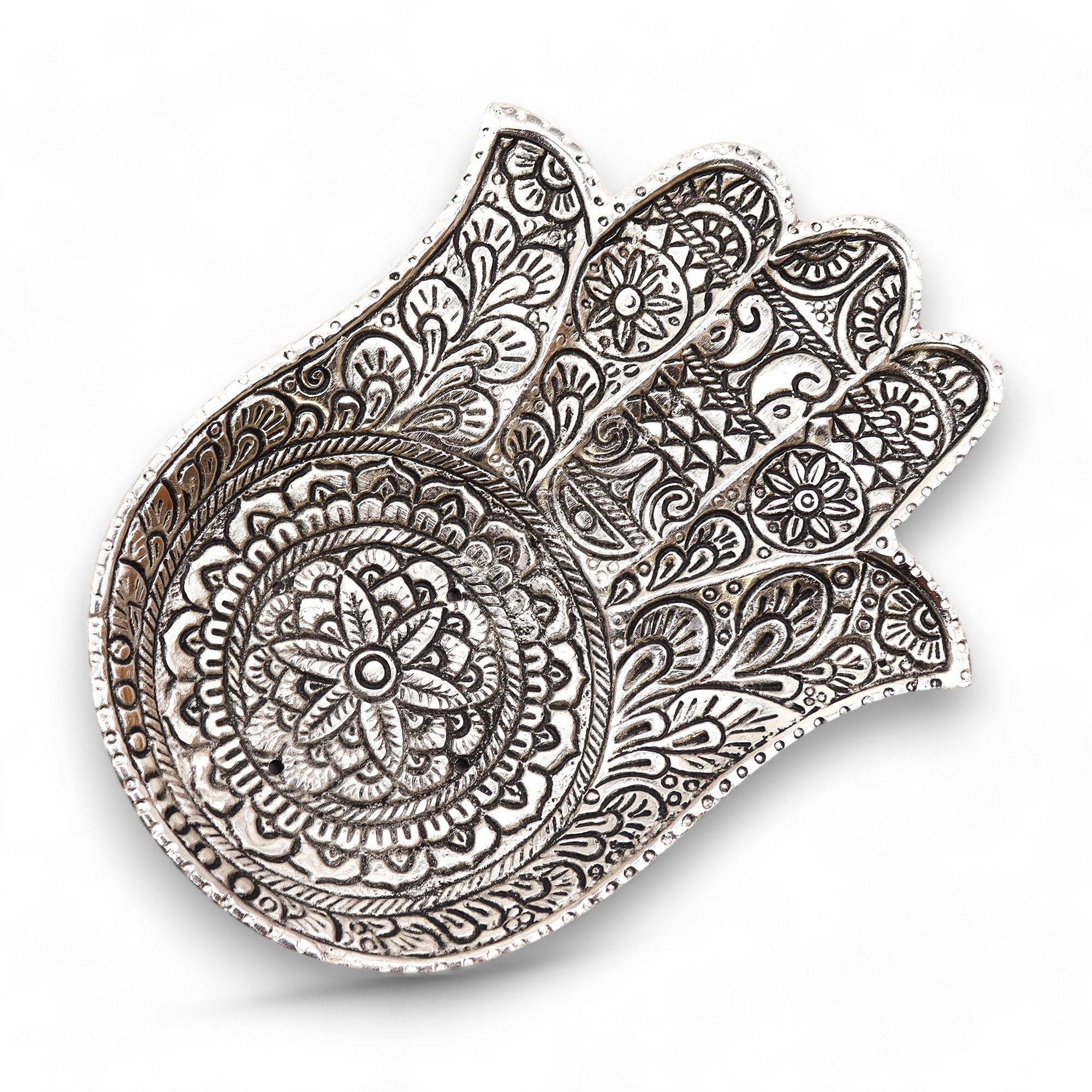 Polished Aluminium Large Hamsa Incense Holder for Home Decor