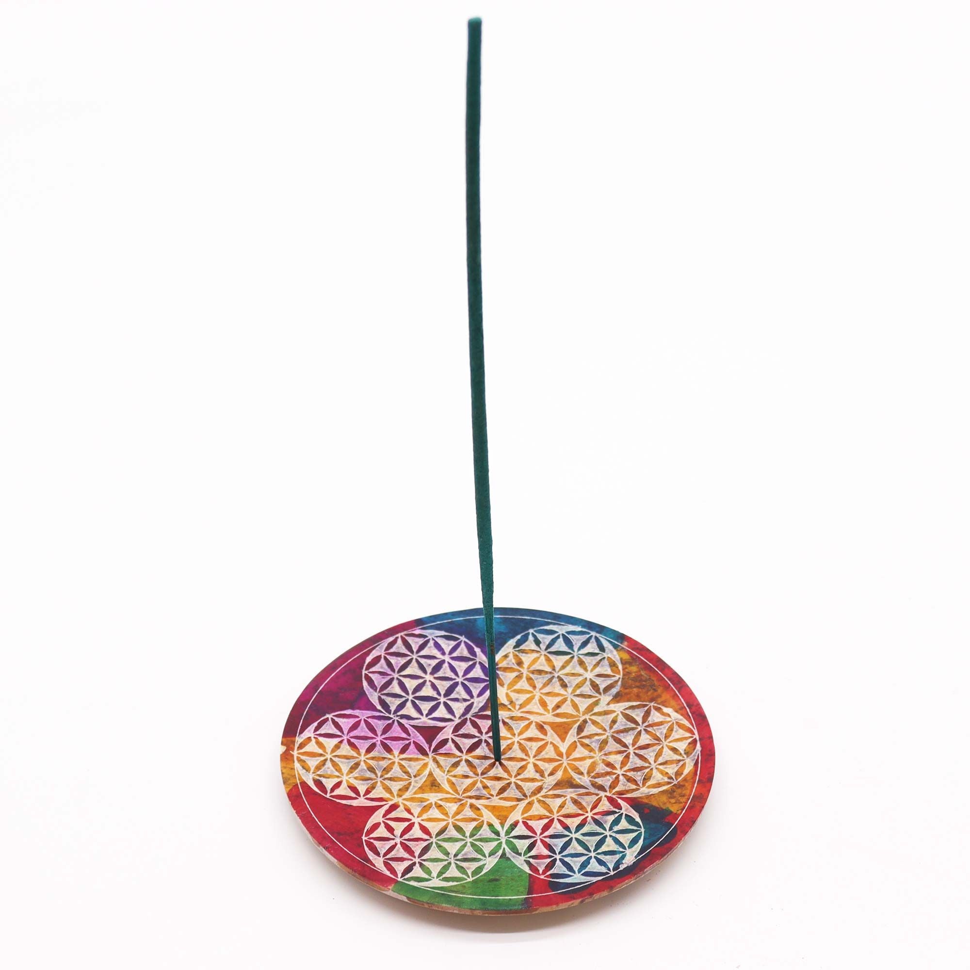 Soapstone Disc Incense Holder with 7 Flower of Life Design