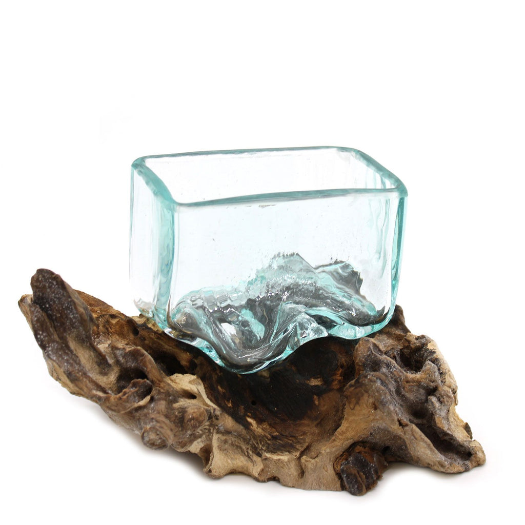 Molten Glass Tank on Wood with Stand Small Bowl for Display