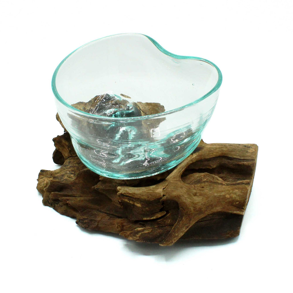 Molten Glass Artfully Misshapen Bowl on Wood for Home Decor