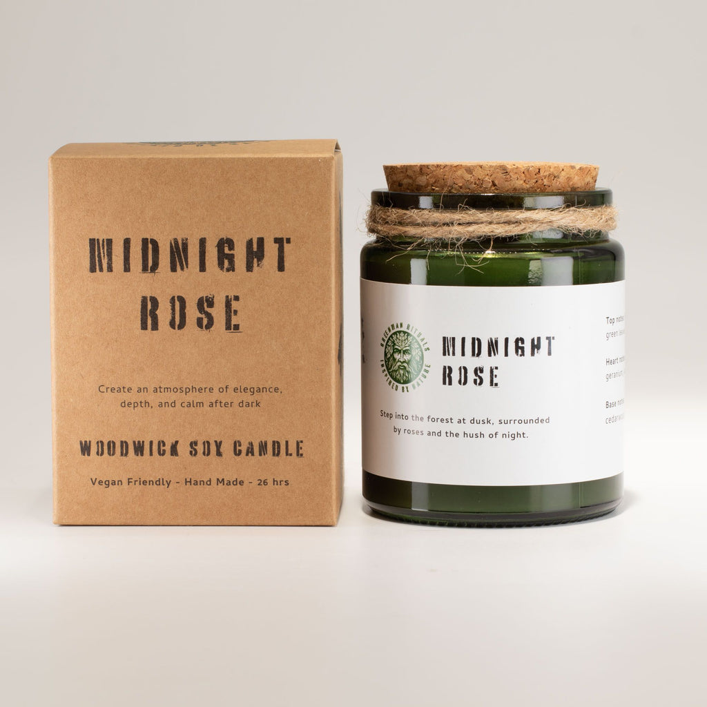 Greenman Woodwick Soy Candle Midnight Rose in Deep Green Jar