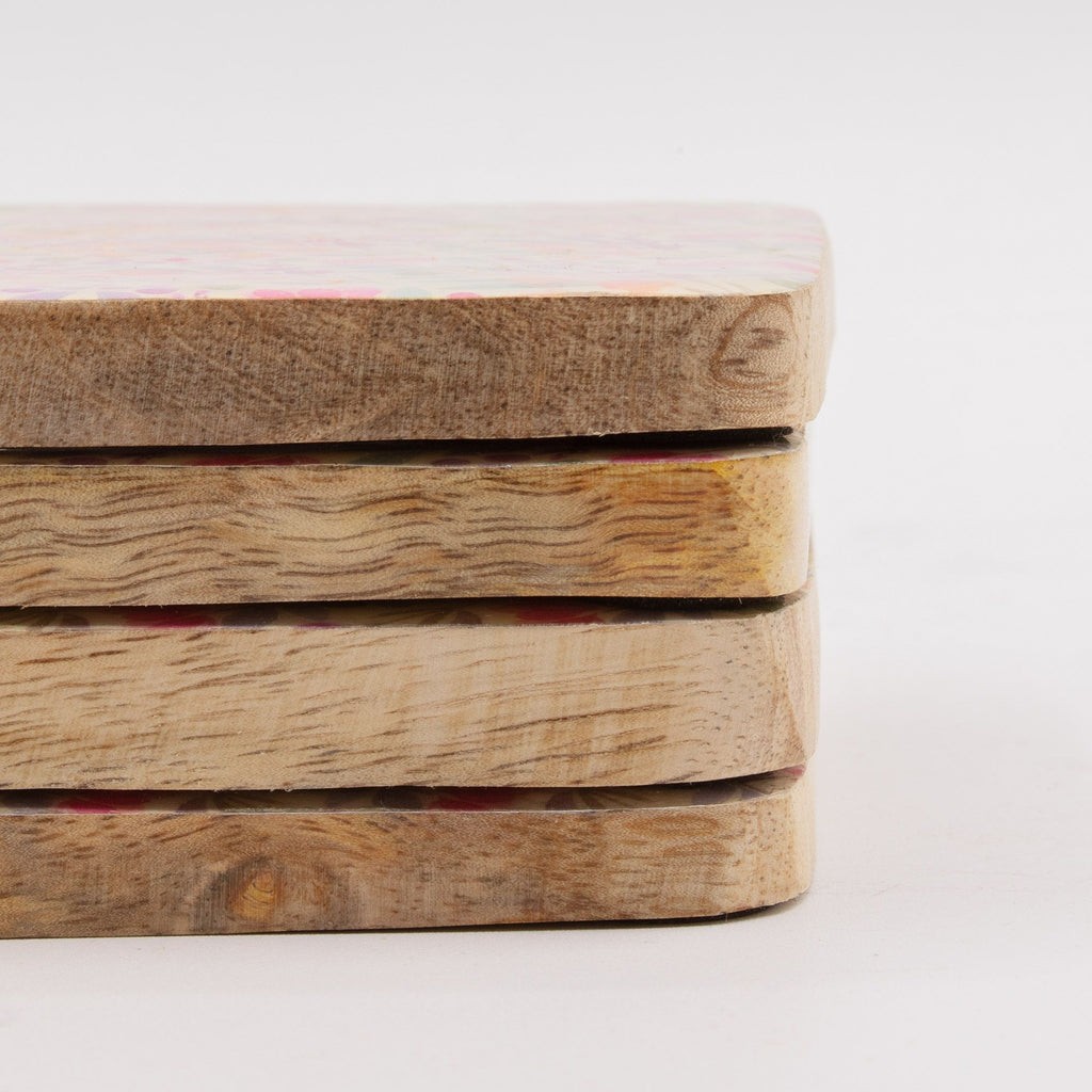 Set of 4 Square Coasters with Floral Design for Home Decor