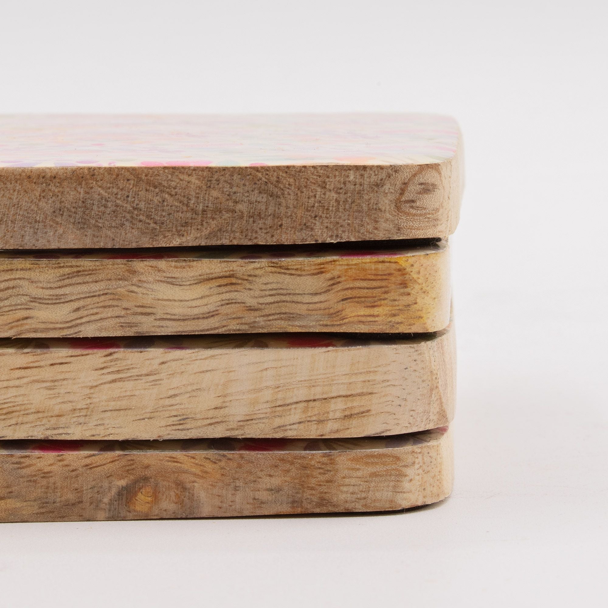 Set of 4 Square Coasters with Floral Design for Home Decor