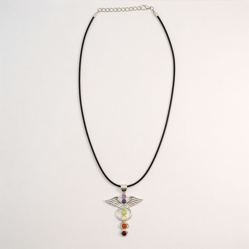 Indian Devotional Pendant with Silver Plated Angel Chakra Design