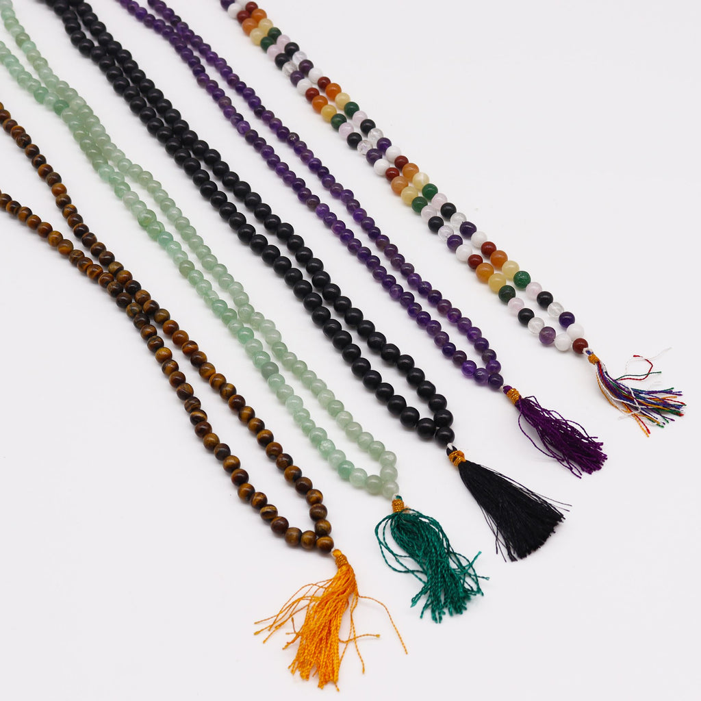 108 Bead Mala with Black Agate Gemstone Beads for Japa Practice