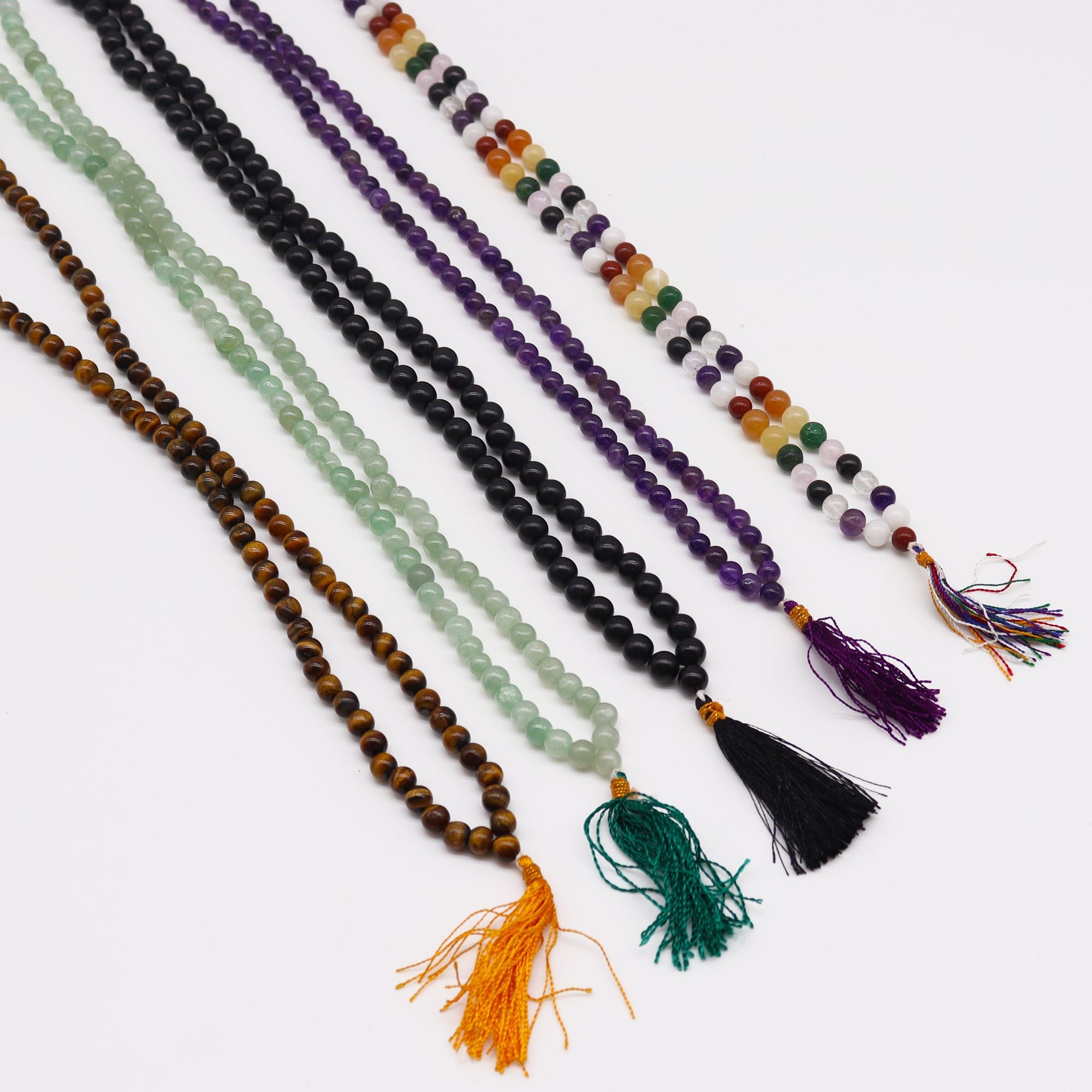 108 Bead Mala with Black Agate Gemstone Beads for Japa Practice