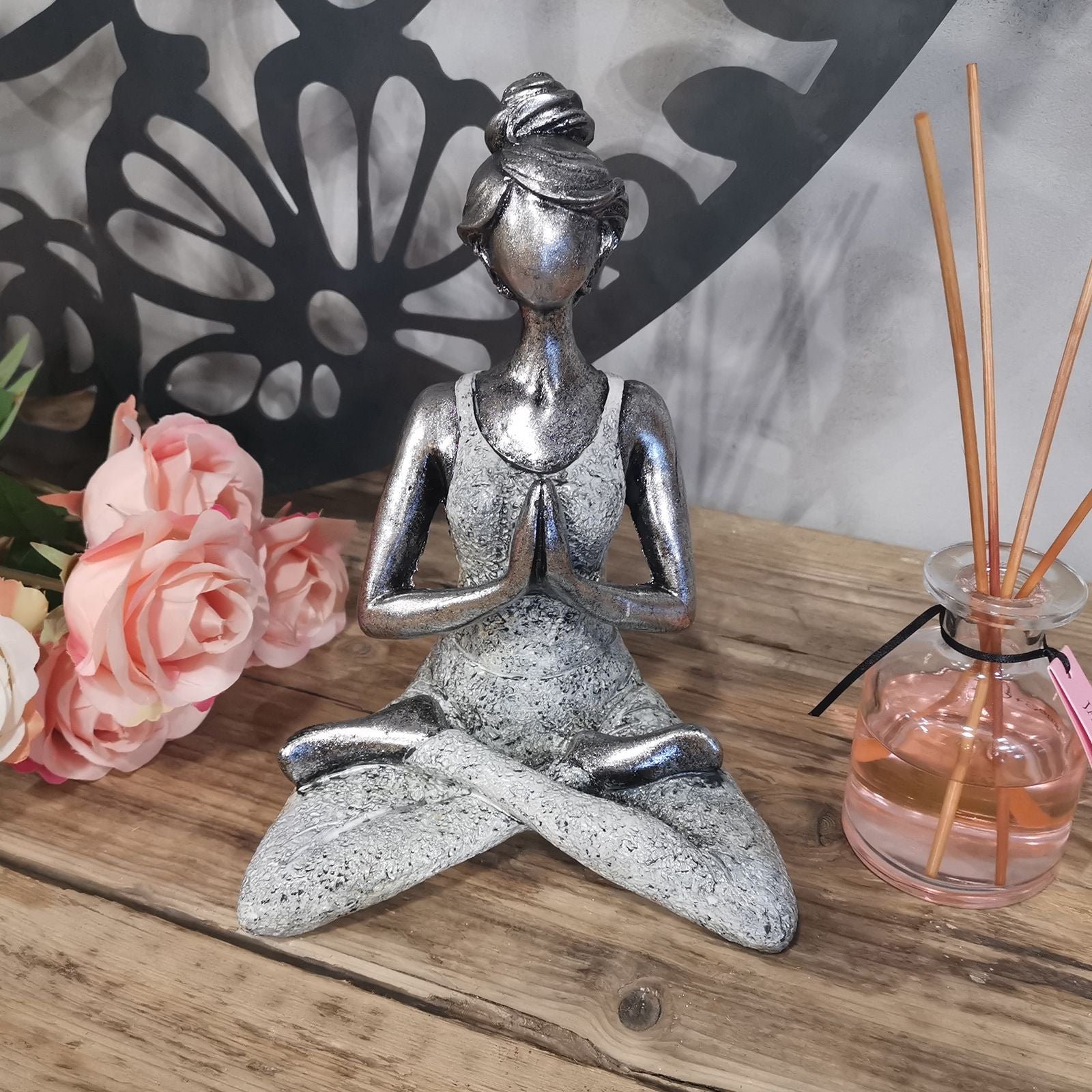 Yoga Lady Figure in Silver and White 24cm for Home Decor Style