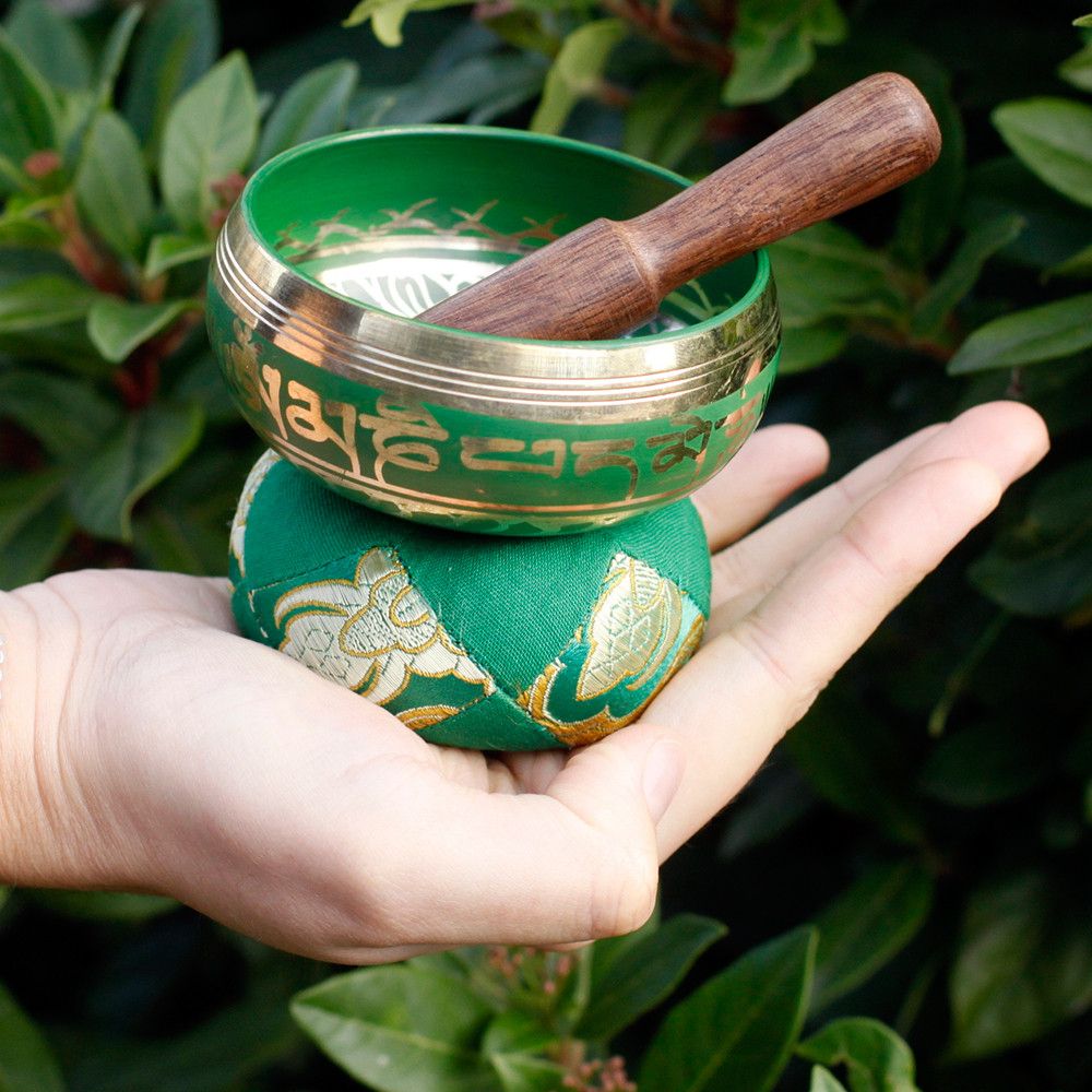 Mini Singing Bowl Gift Set Green with Cushion and Stick Included