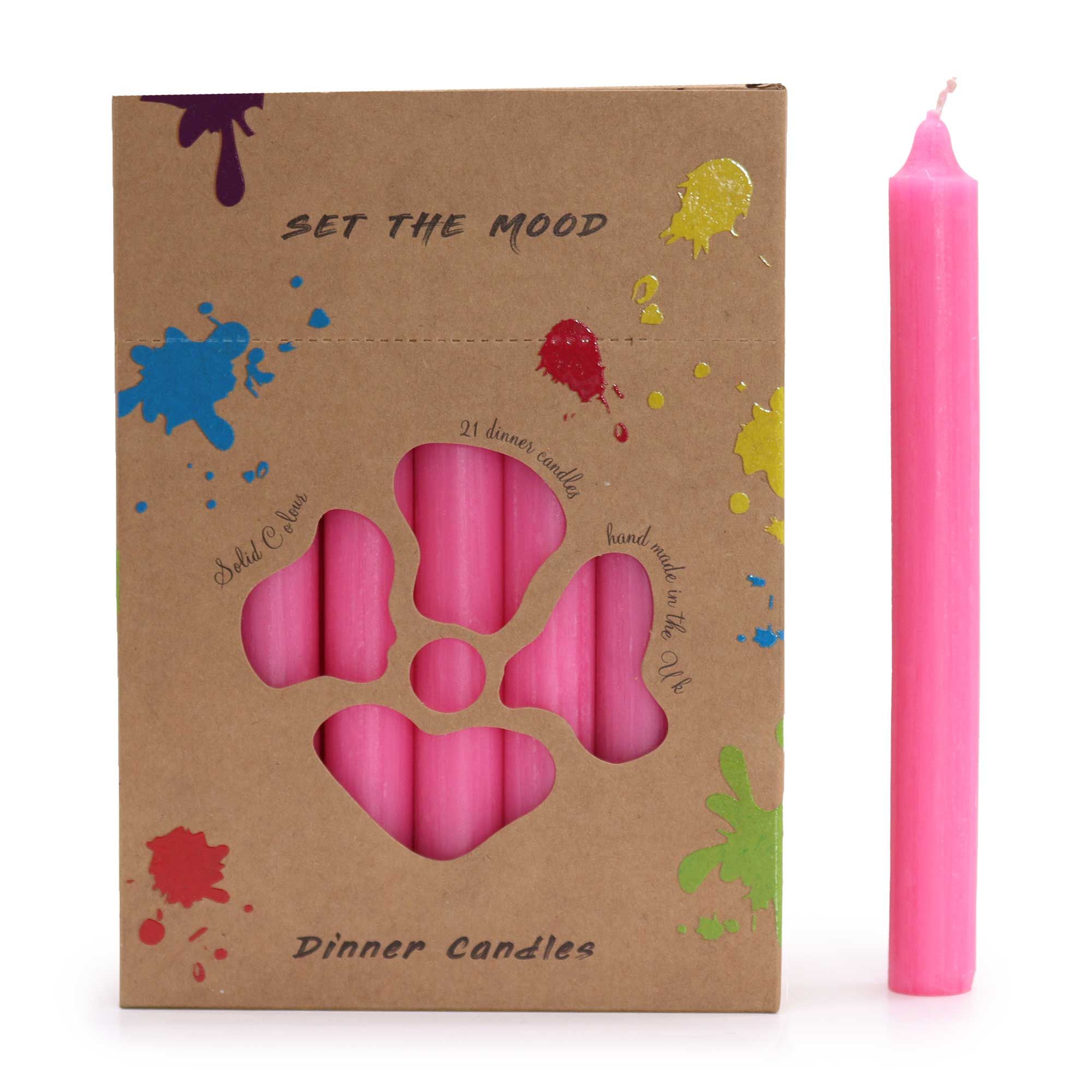 Solid Colour Dinner Candle Set in Rustic Deep Pink Pack of 21