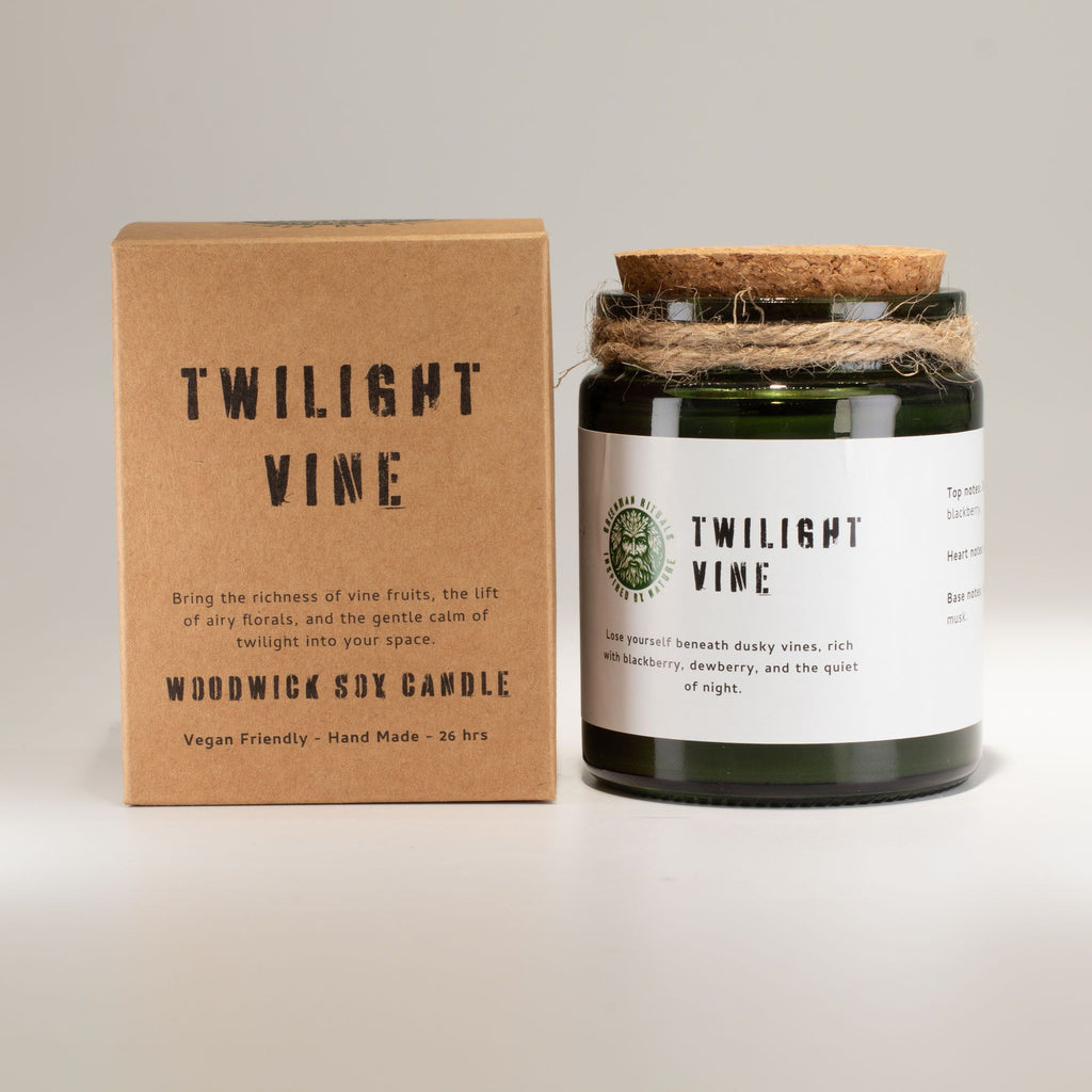 Greenman Woodwick Soy Candle Twilight Vine in Green Glass Jar