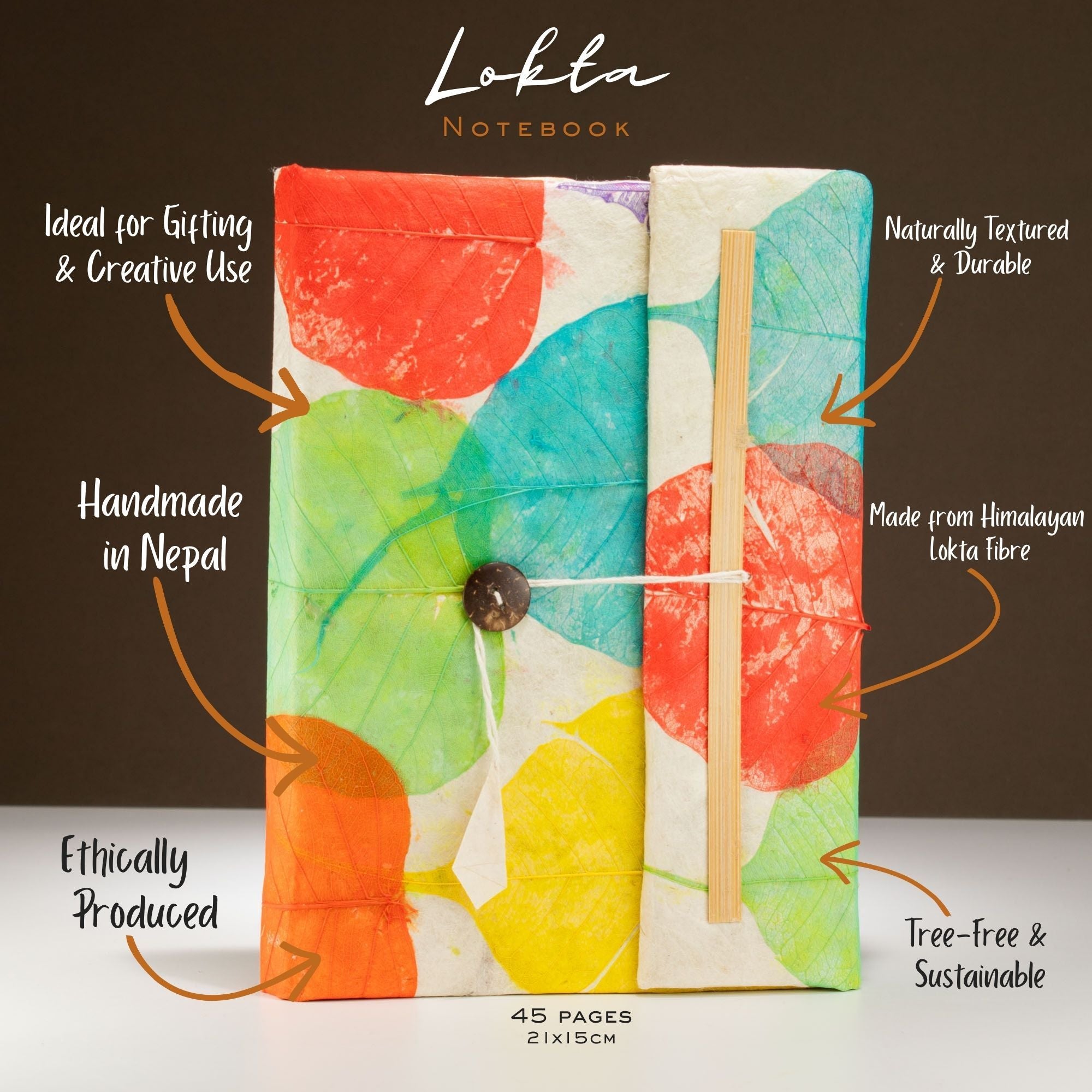 Lokta Colorful Leafs Notebook Large 21x15cm for Creative Use