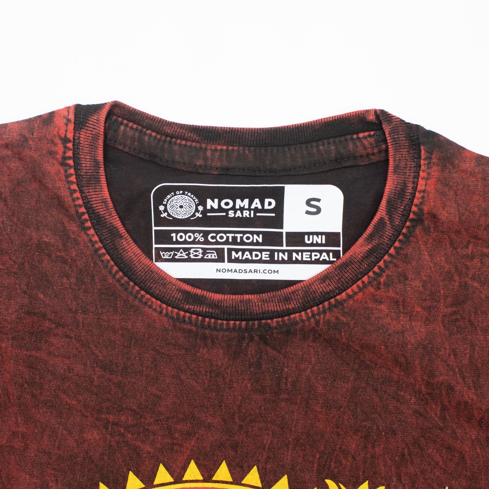 Nomad Sari Stonewashed Cotton T Shirt with Dragon Mandala Design
