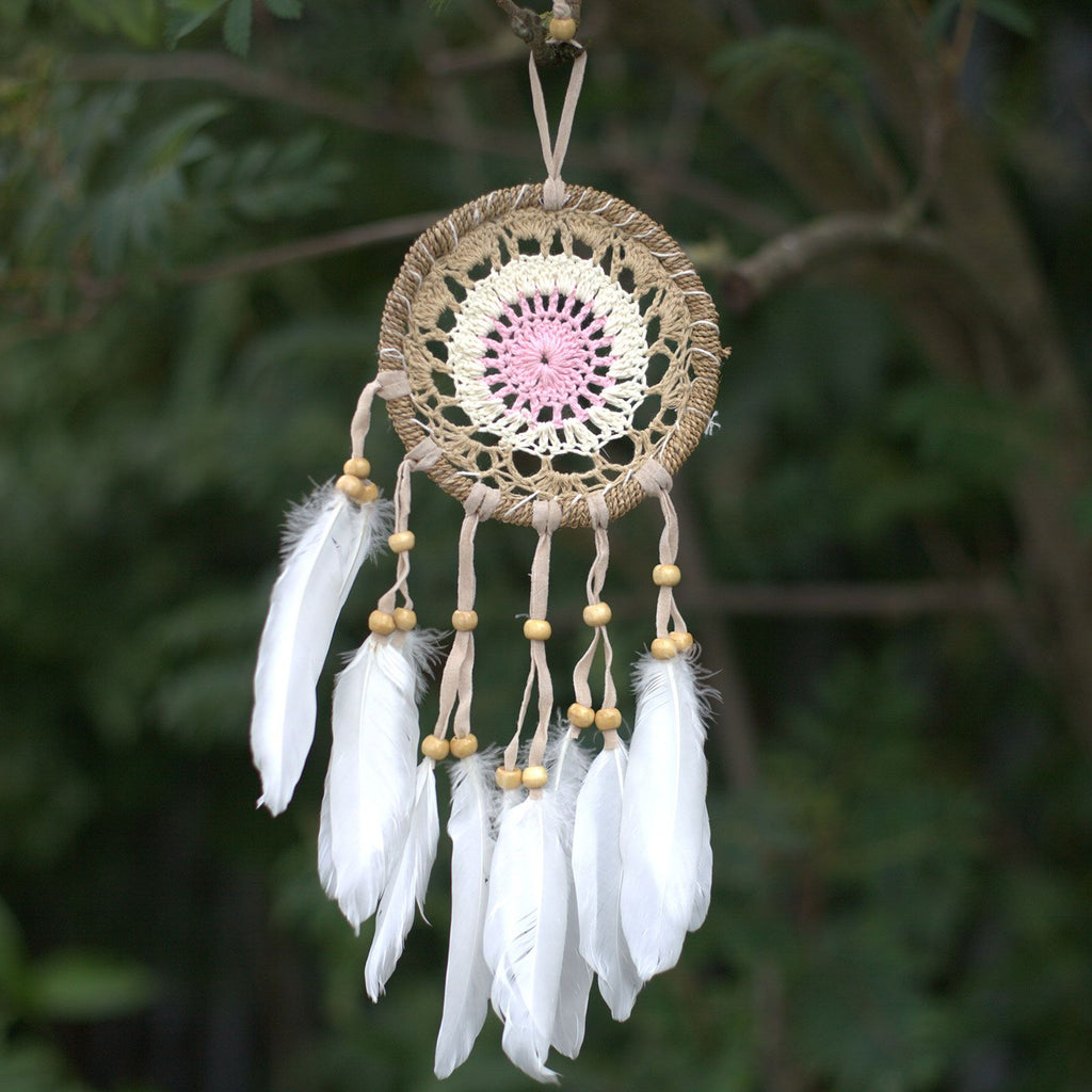 Pastel Pink Macramé Dream Catcher 12cm for Home Decor