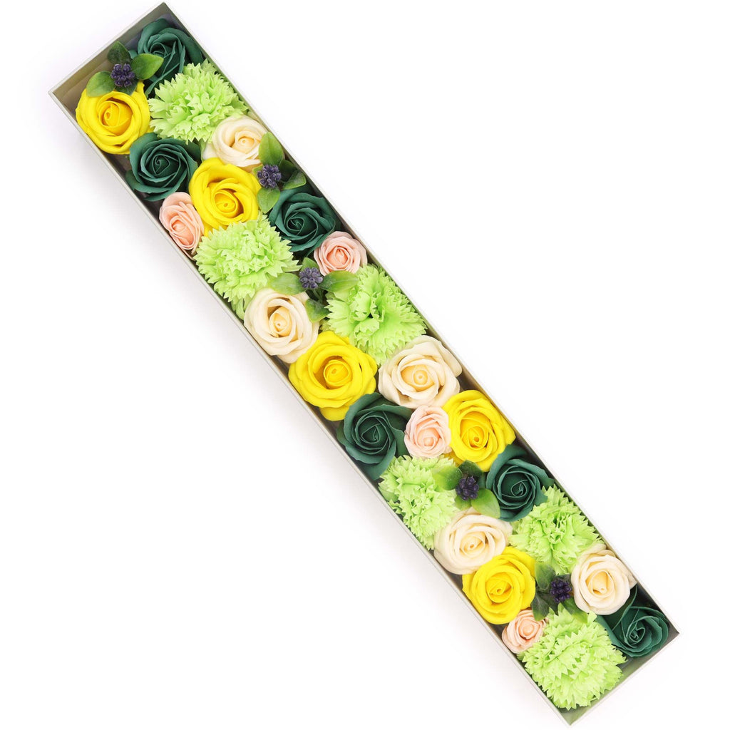 Extra Long Box Spring Celebrations Soap Flowers in Yellow & Greens
