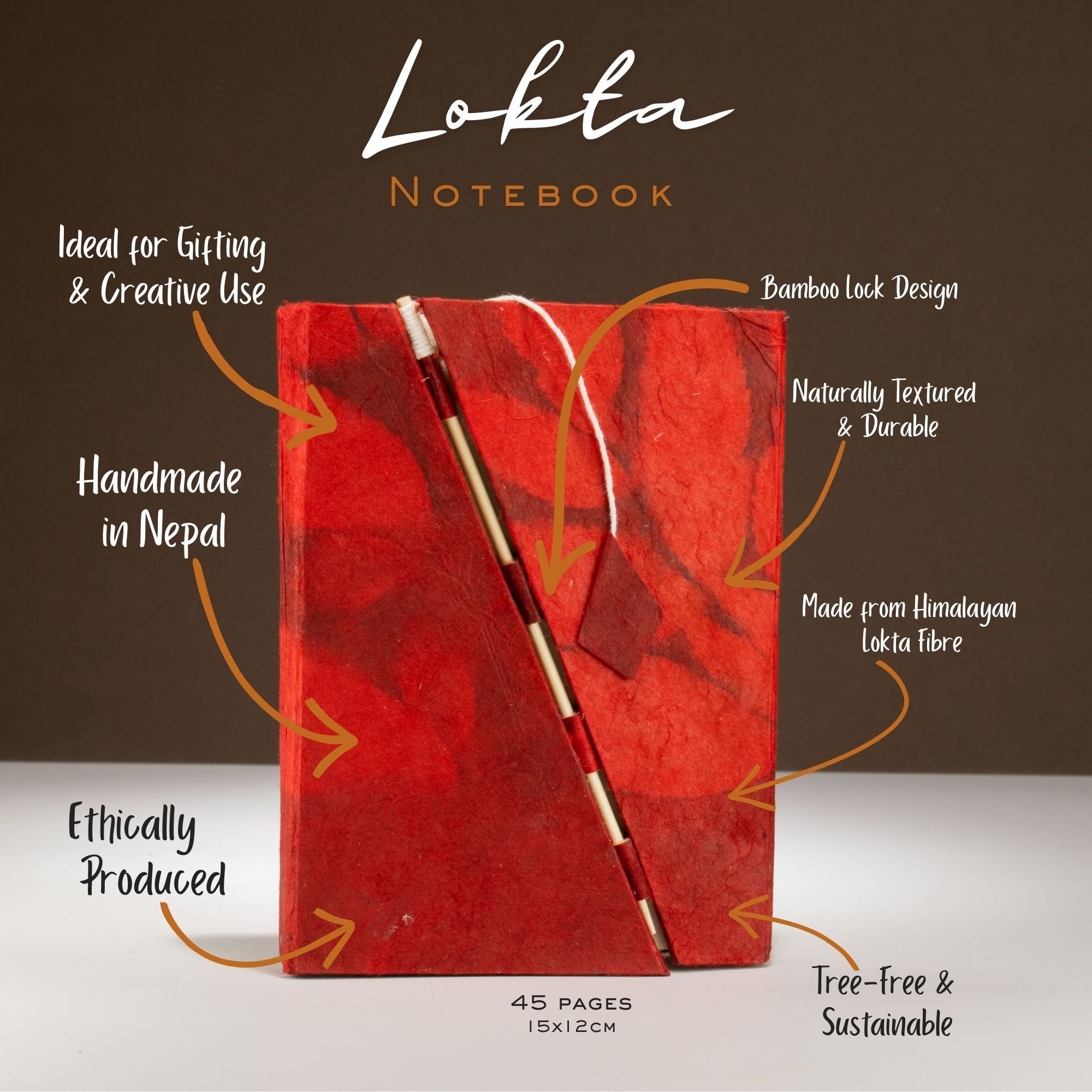 Lokta Bold Floral Bamboo Lock Notebook in Ruby Medium Size