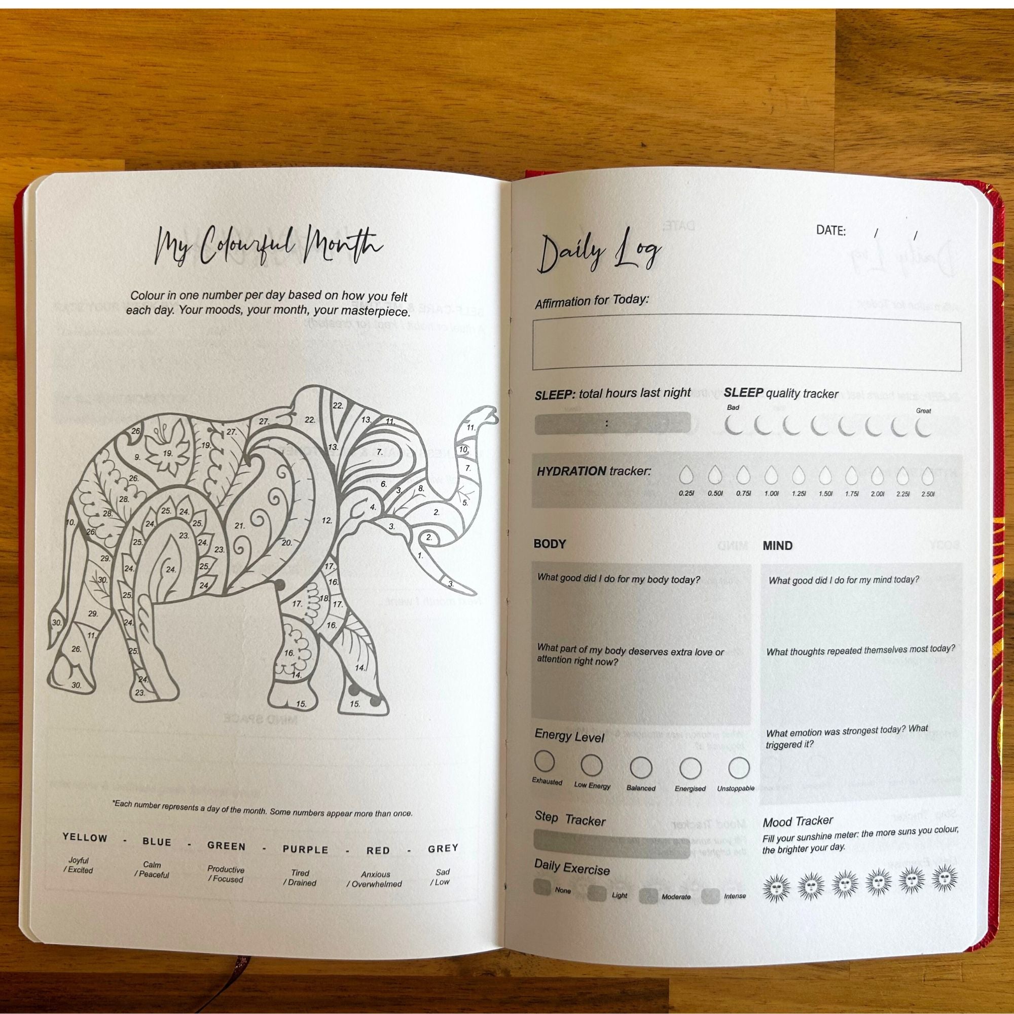 Red Wellness Journal with Golden Mandala and Lotus Design