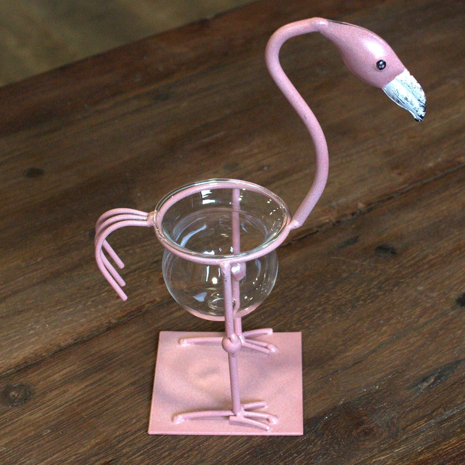 Hydroponic Home Décor with Pink Metal Flamingo Design 2