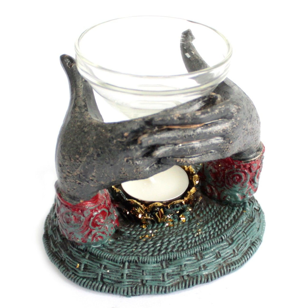 Antique Buddha Offering Hands Oil Burner for Elegant Home Decor