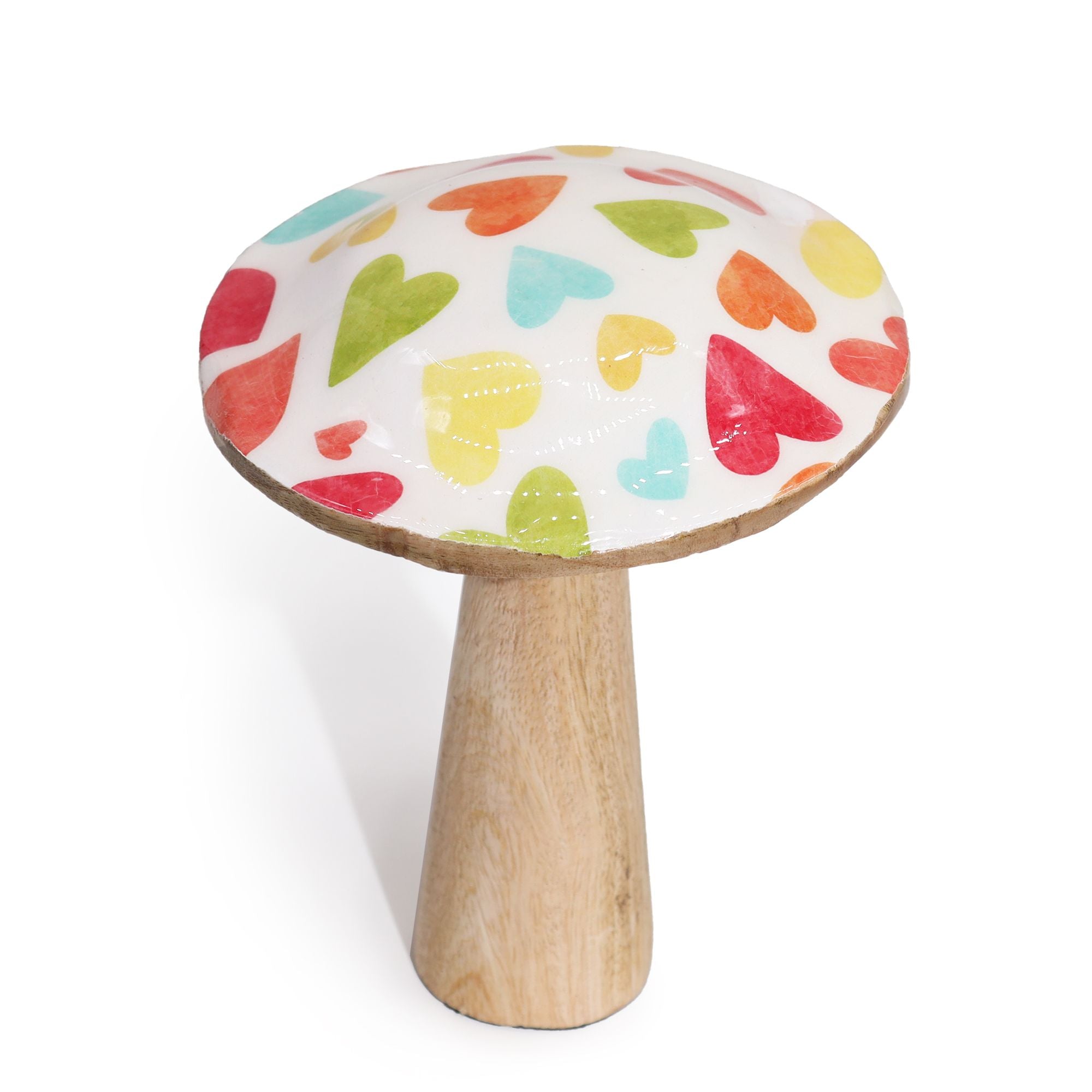 Medium Enamelled Mushroom Ornament with Pastel Hearts Design