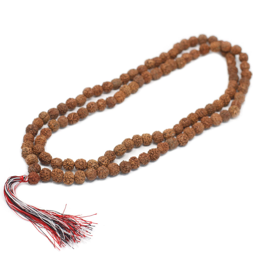 108 Rudraksha Mala Natural Beads with Chunky Tassel Design
