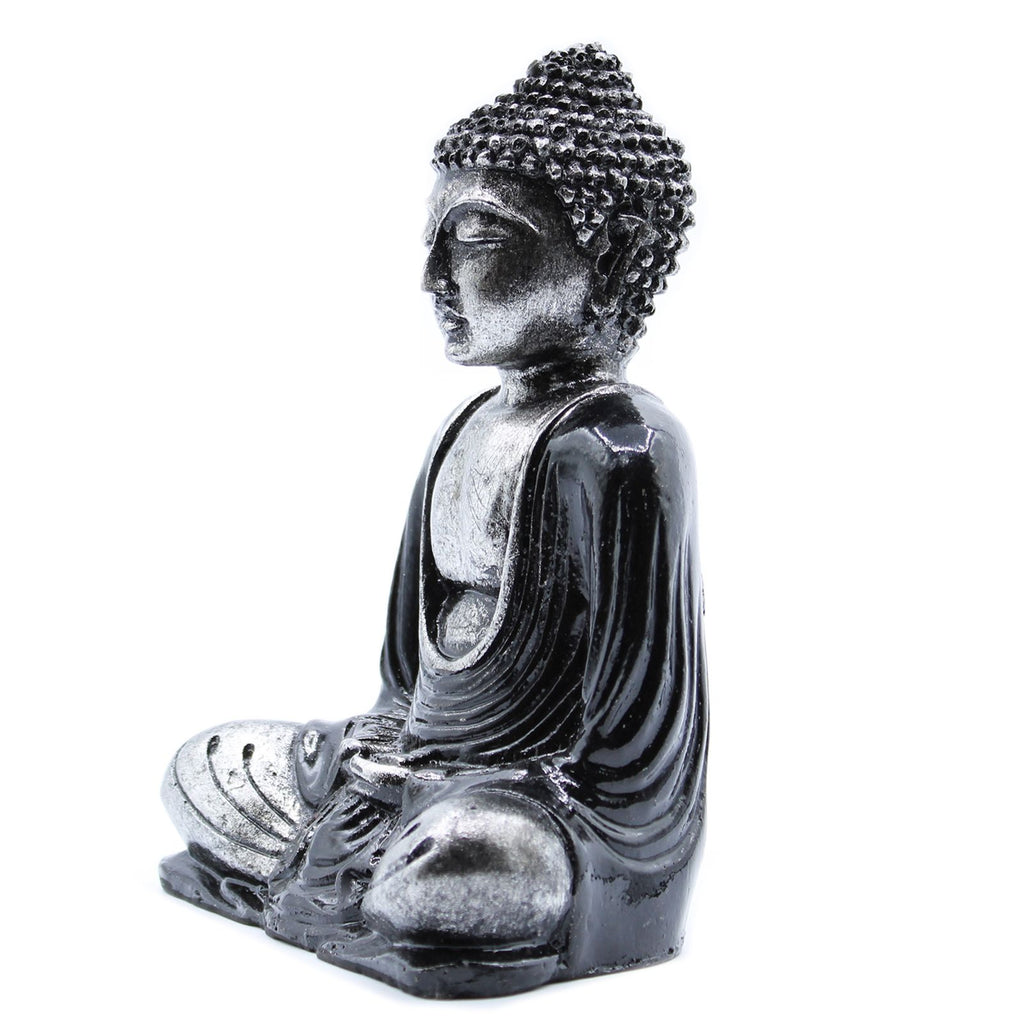 Medium Black and Grey Buddha Statue Hand Painted Resin Decor