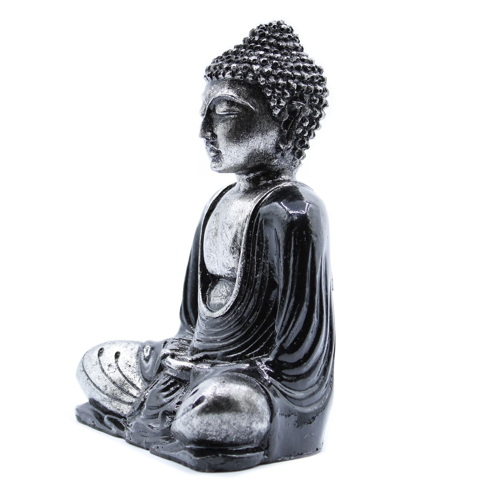 Medium Black and Grey Buddha Statue Hand Painted Resin Decor