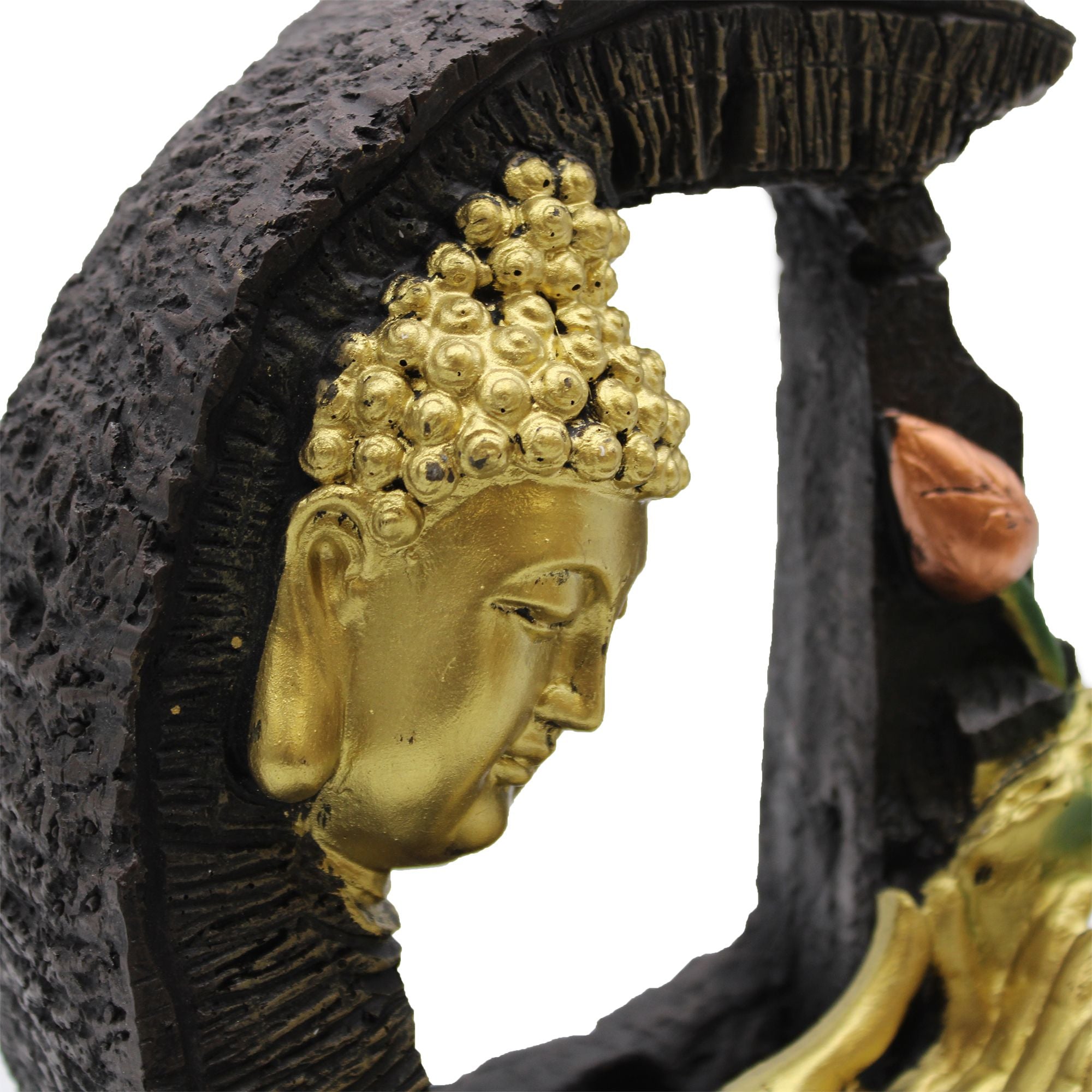30cm Golden Buddha Tabletop Water Feature with Lotus Design