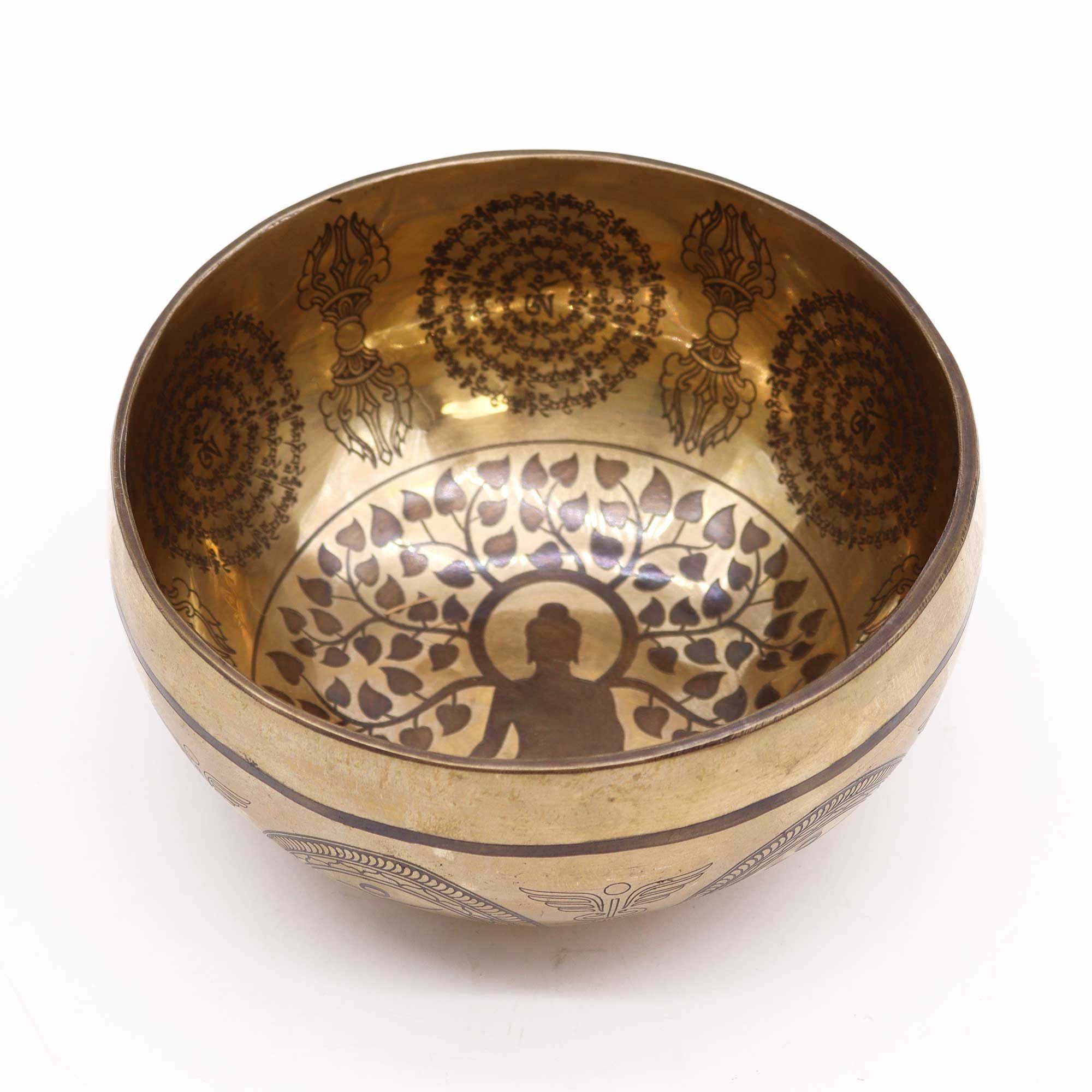 Tibetan Healing Engraved Bowl with Bodhi Tree Buddha Design 16cm