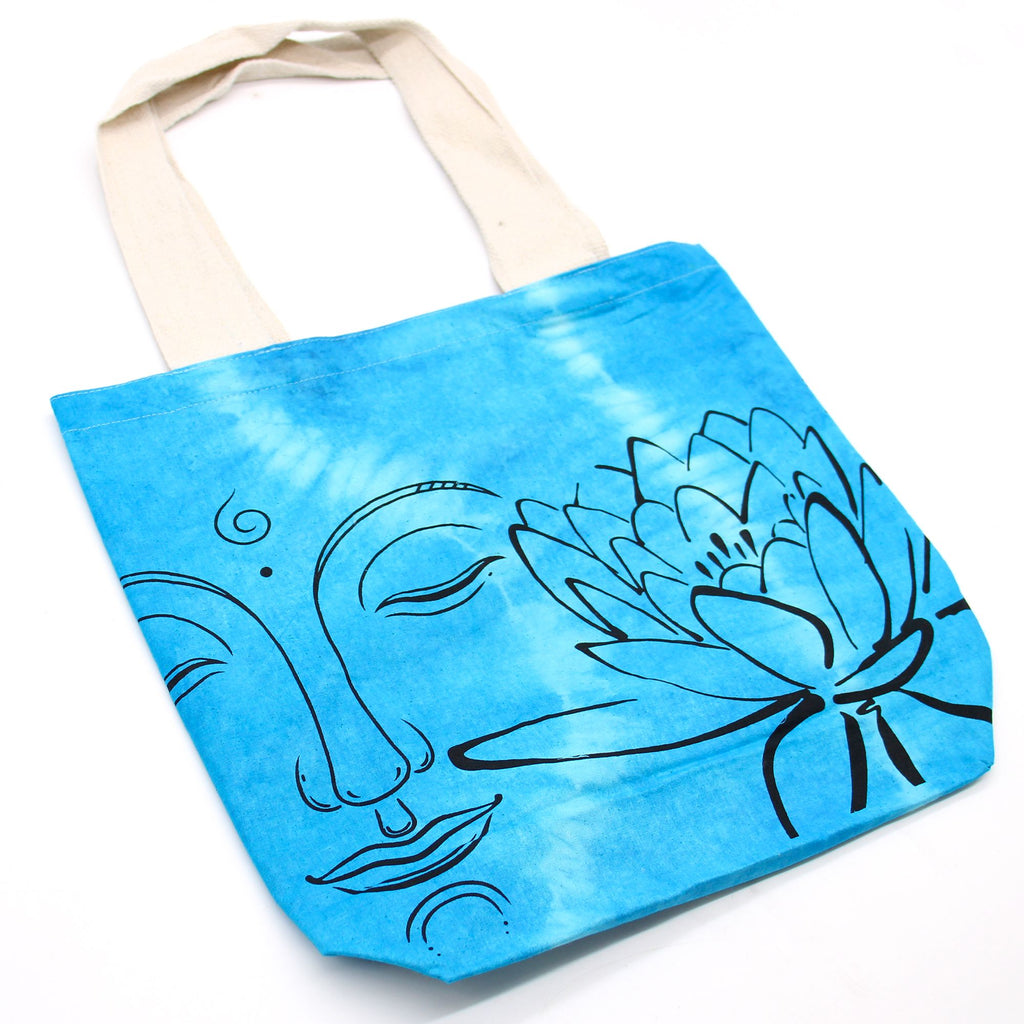 Tye Dye Cotton Bag with Lotus Buddha Design in Vibrant Blue