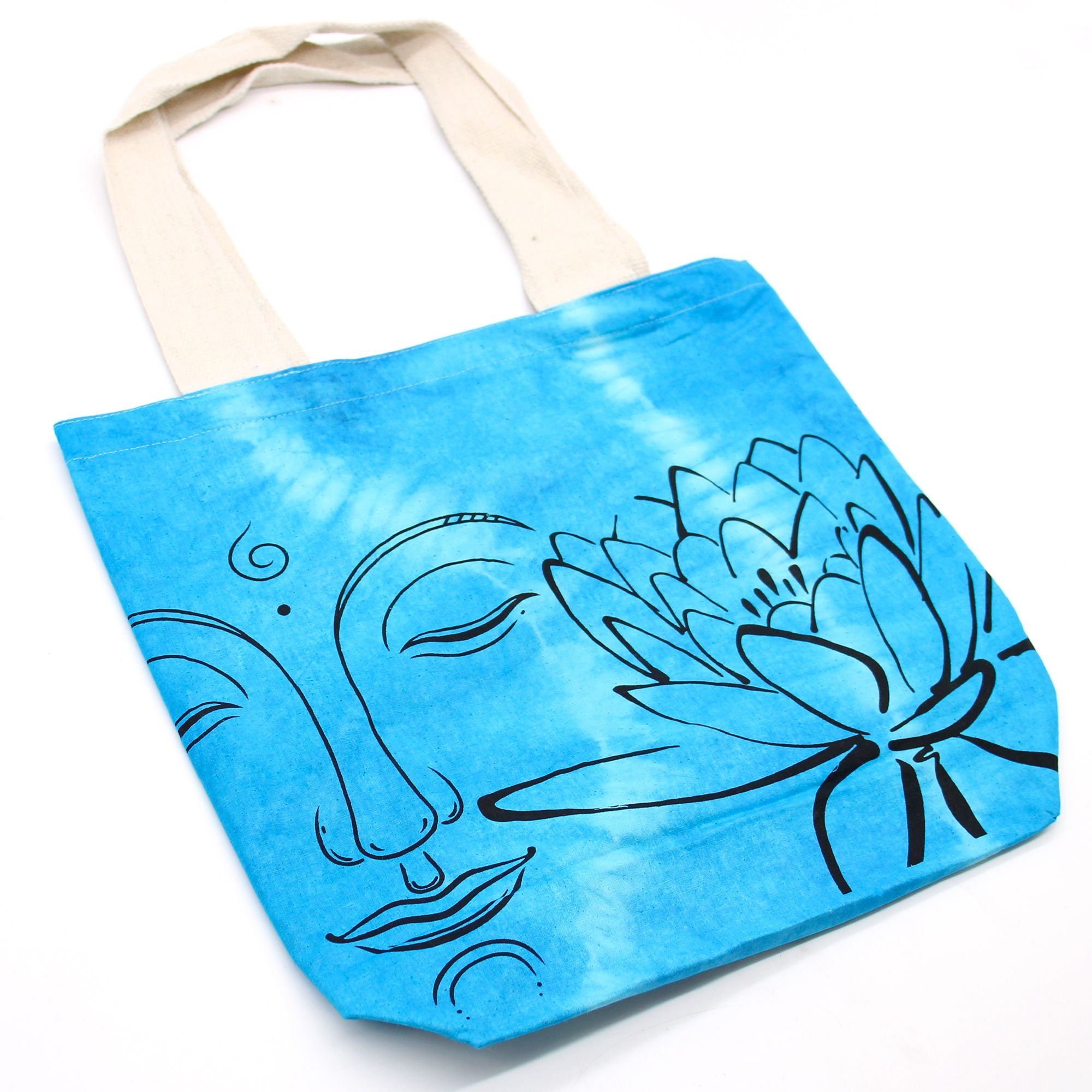 Tye Dye Cotton Bag with Lotus Buddha Design in Vibrant Blue