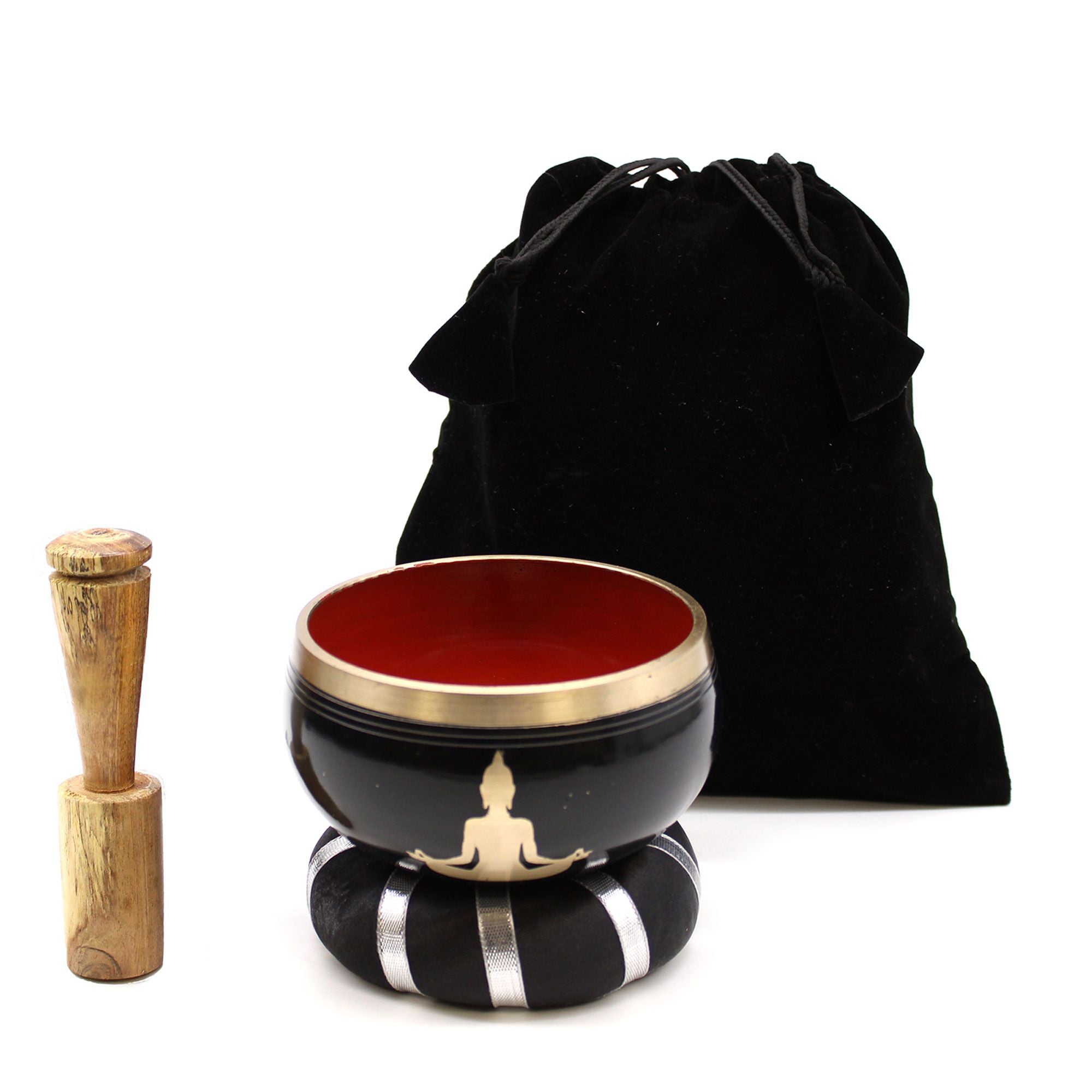 Buddha Singing Bowl Set Black and Orange 10.7cm for Meditation