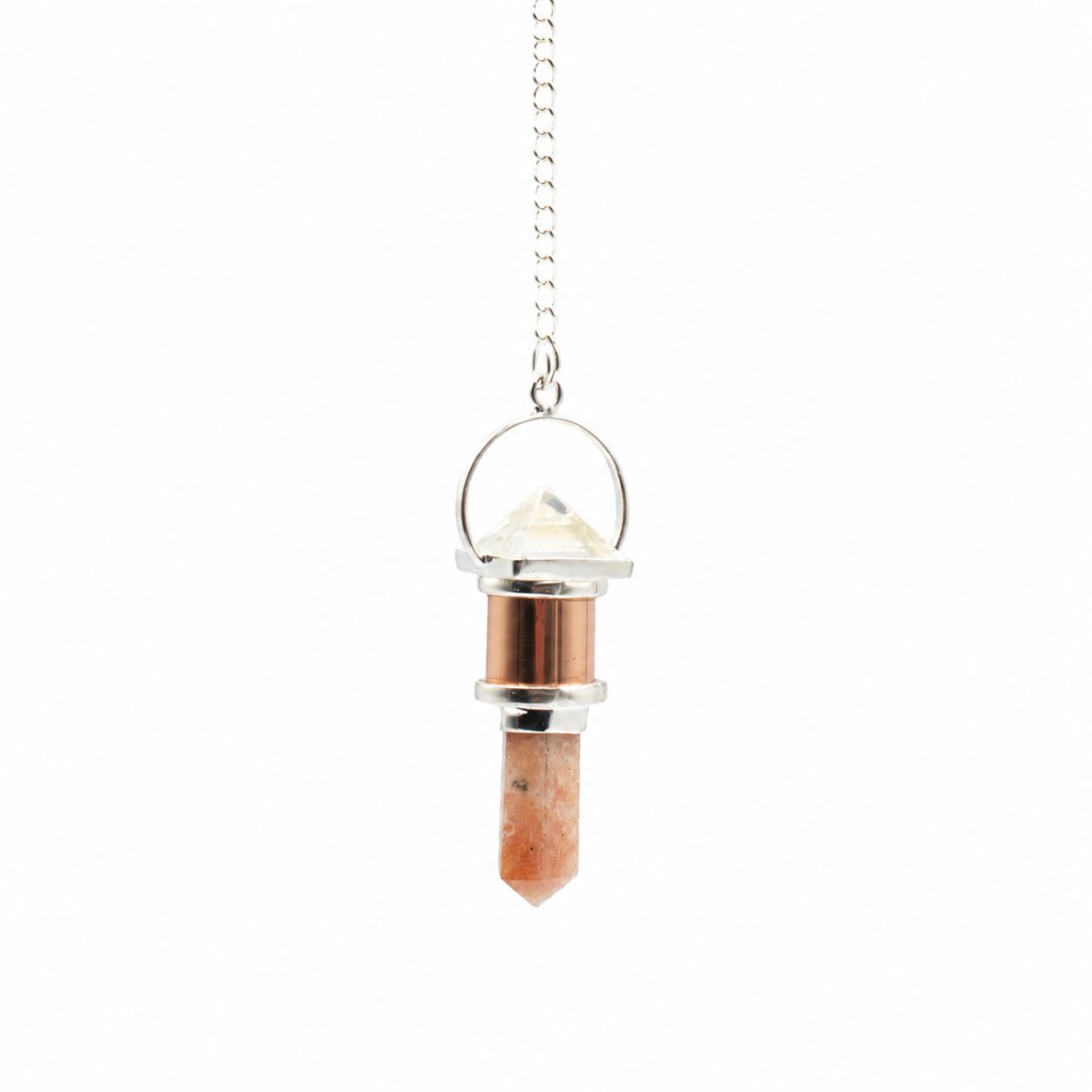 The Moon Chamber- Combo Piece Copper Pendulum -  Clear Quartz & Sunstone