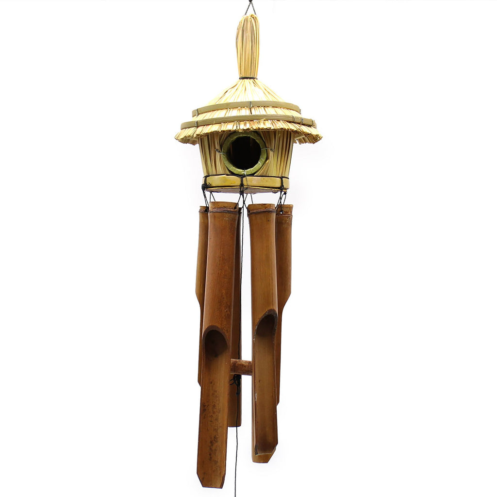 Round Seagrass Bird Box with Chimes for Beautiful Garden Decor