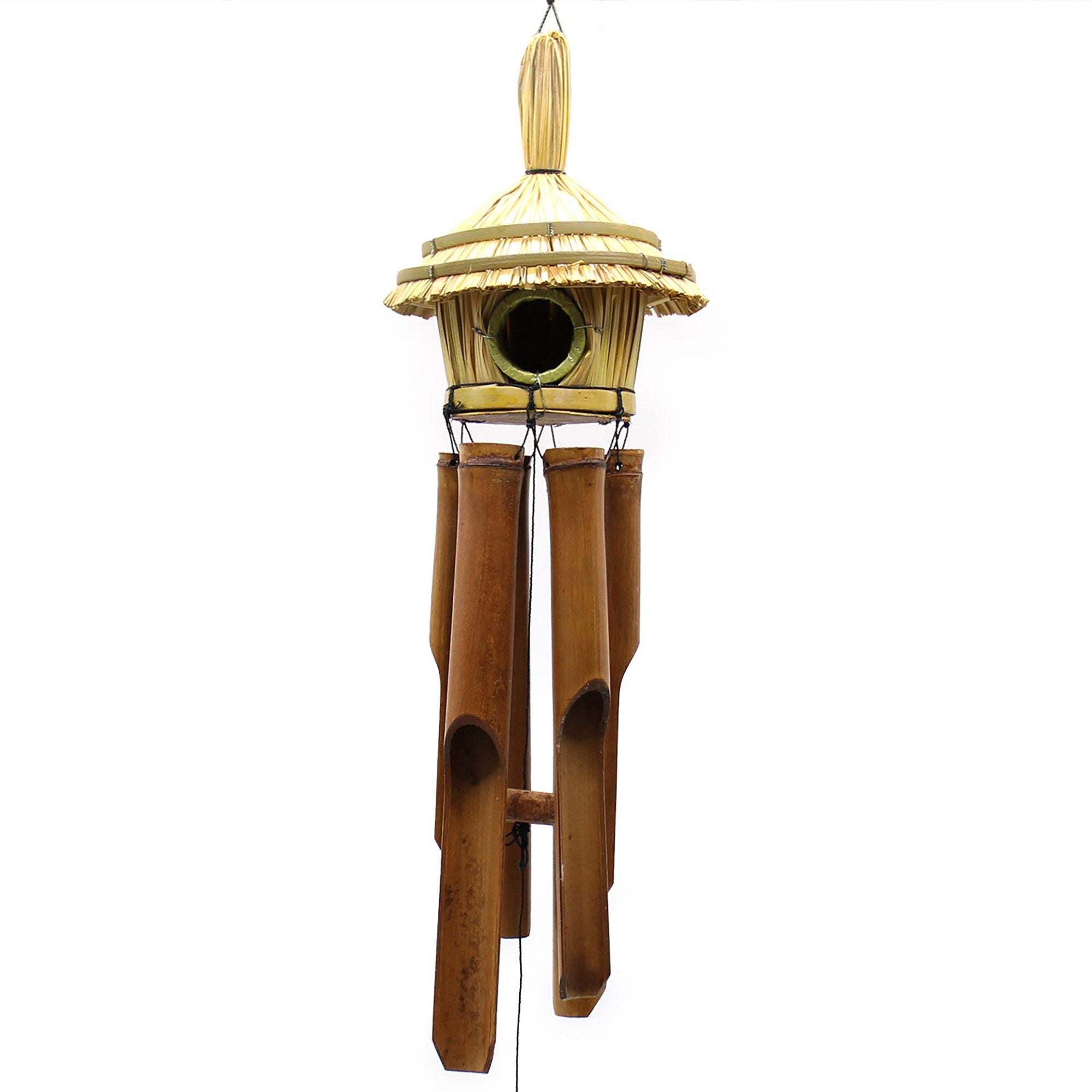 Round Seagrass Bird Box with Chimes for Beautiful Garden Decor