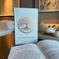 Elegant White Wellness Journal with Rose Gold Tree of Life Design
