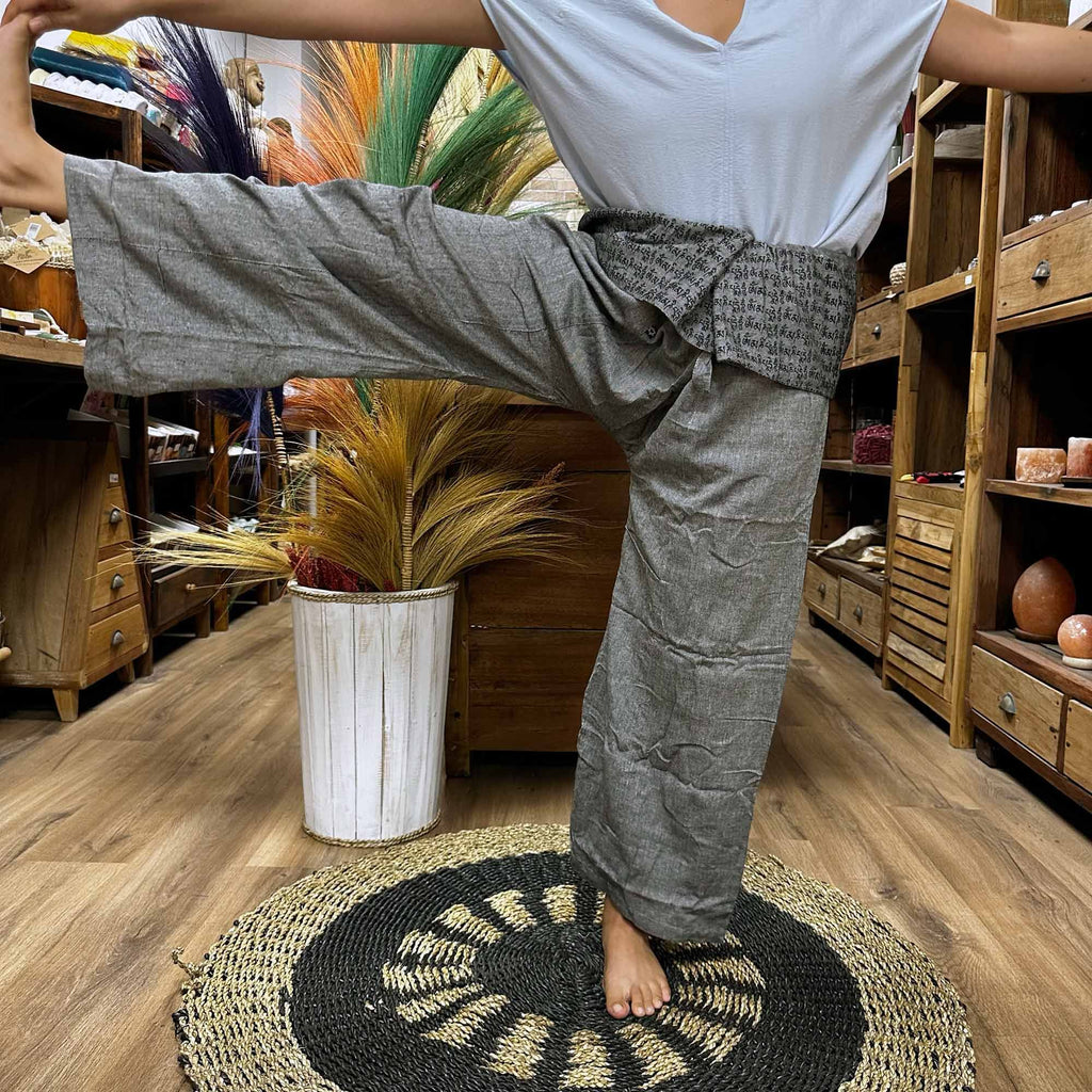 Yoga and Festival Pants Thai Fisherman Mandala Mantra in Grey