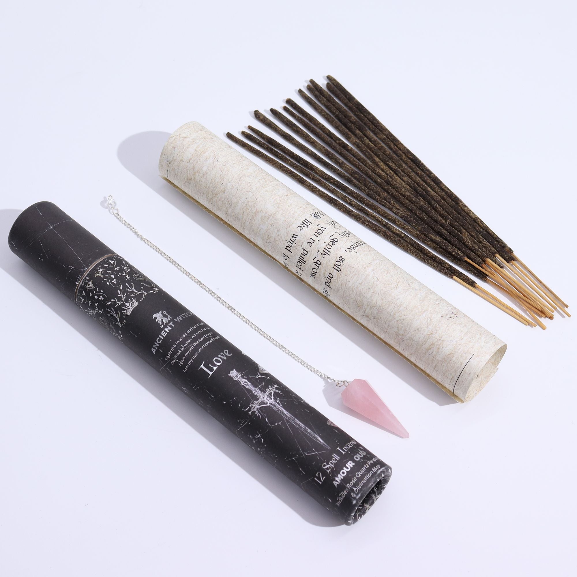 Ancient Witch Spell Incense Love Set with Rose Quartz Pendulum