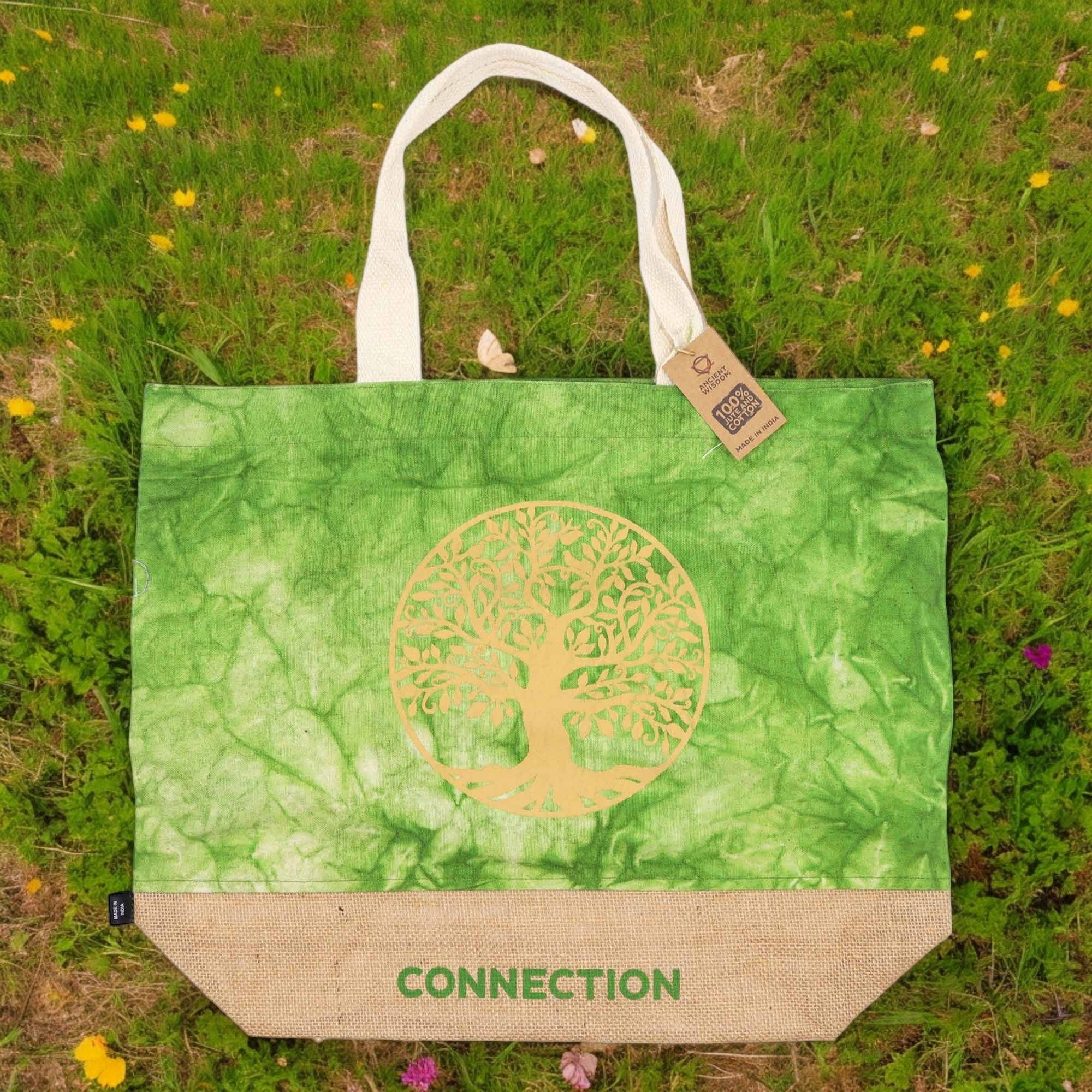 All Natural Bag in Green Stonewash Featuring Tree of Life Design