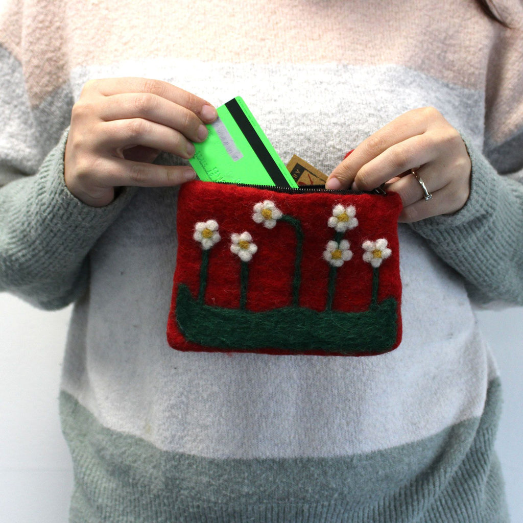 Natural Felt Zipper Pouch with Flower Garden Design Assortment