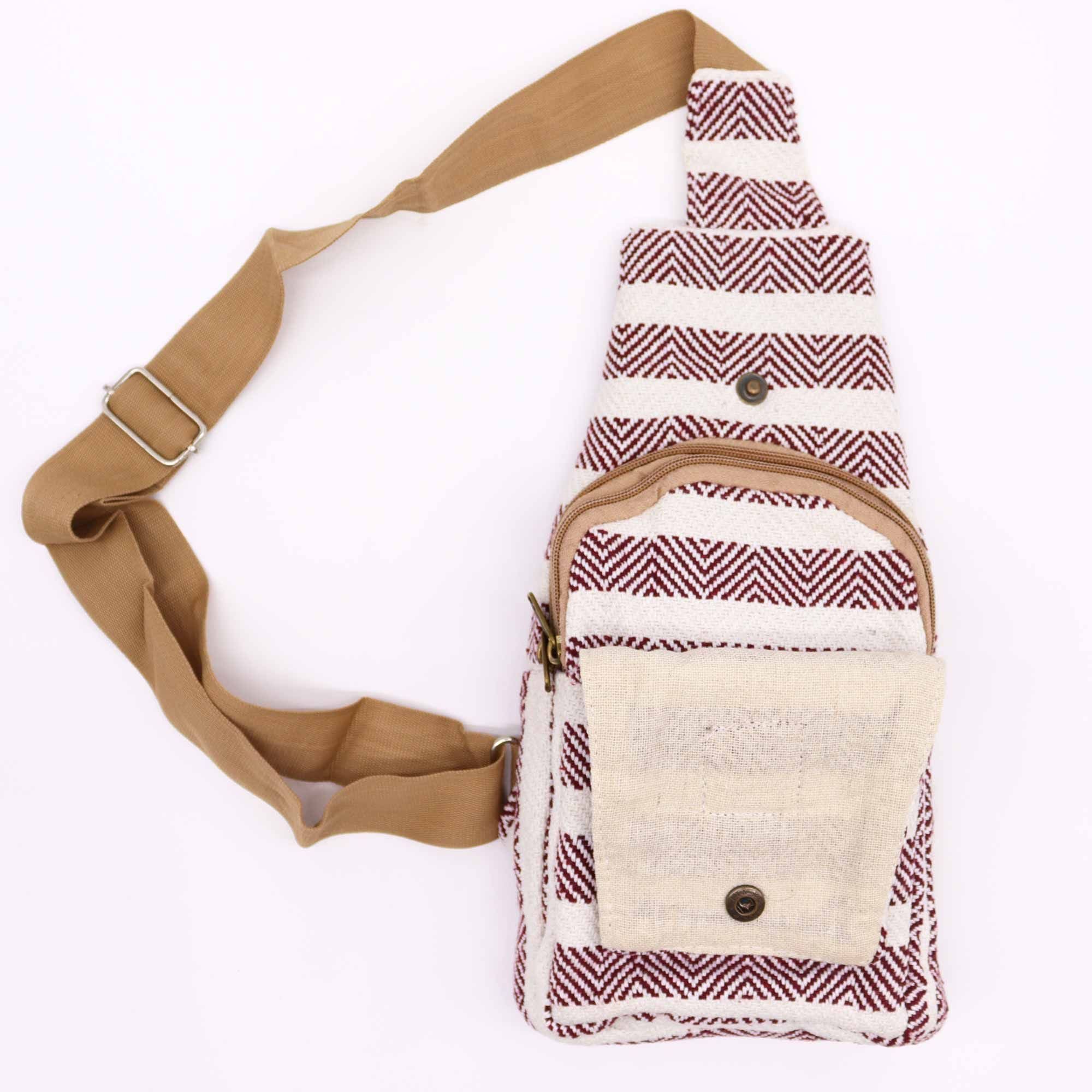 Burgundy and White Body Cross Bag in Natural Cotton for Stylish Looks
