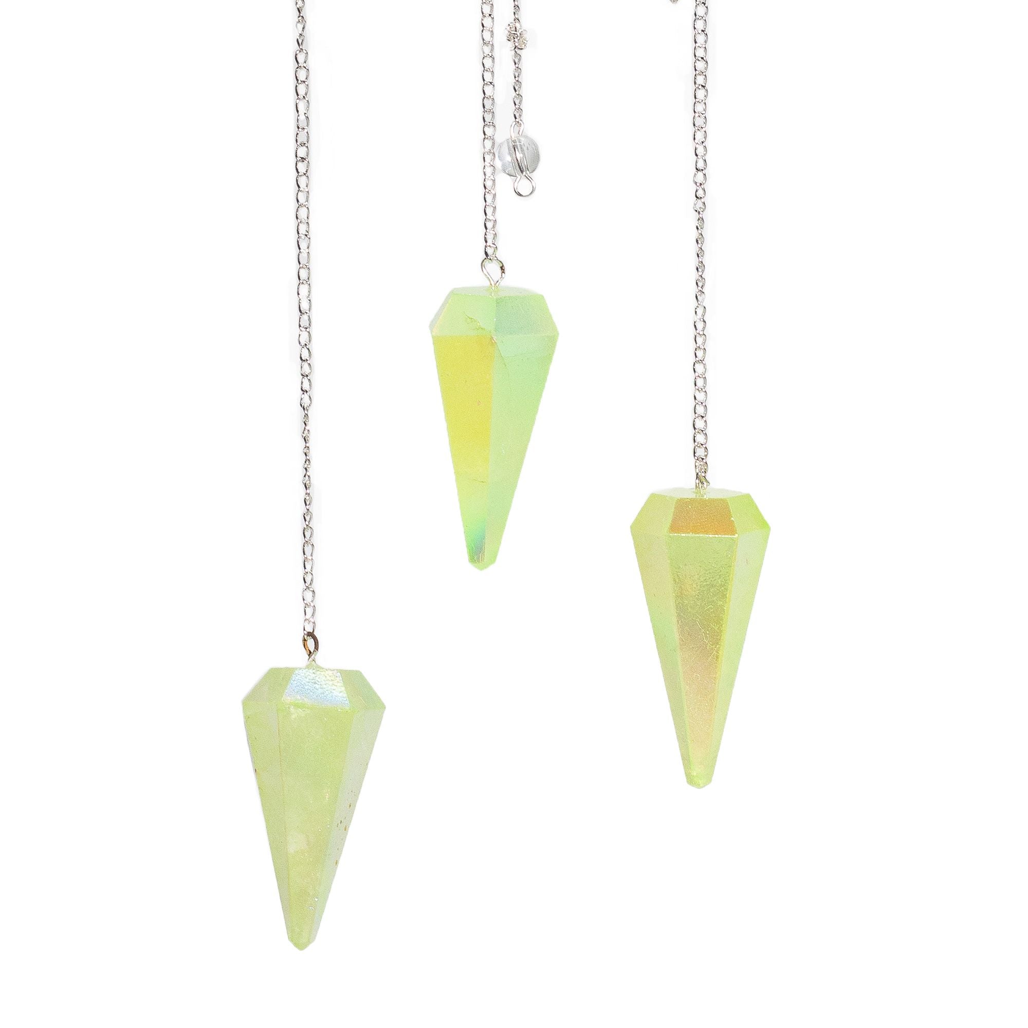 Six Sided Pendulum with Aurora Crystal in Pale Green 4cm