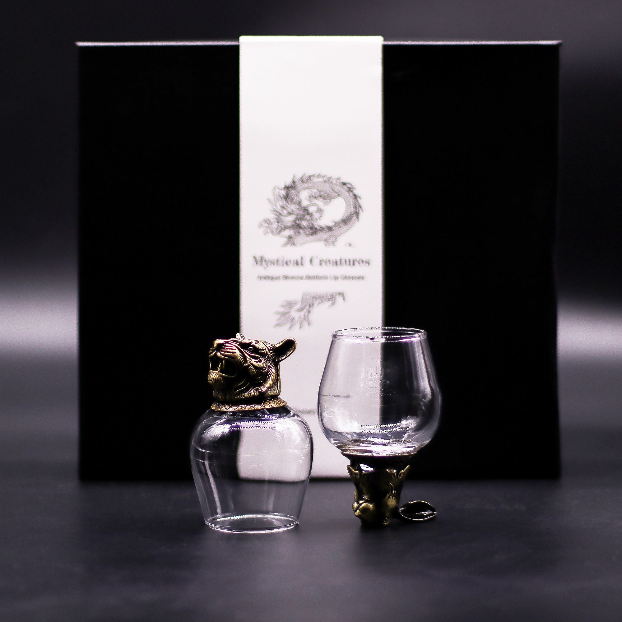 Gift Set of 6 Mystical Creatures Glasses with Antique Bronze Design