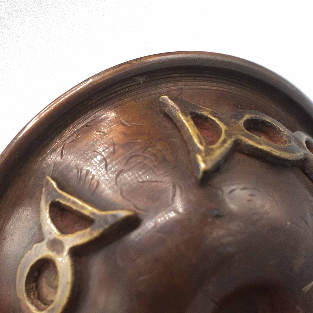 Antique Copper Ritual Bowl with Triple Moon for Spiritual Use