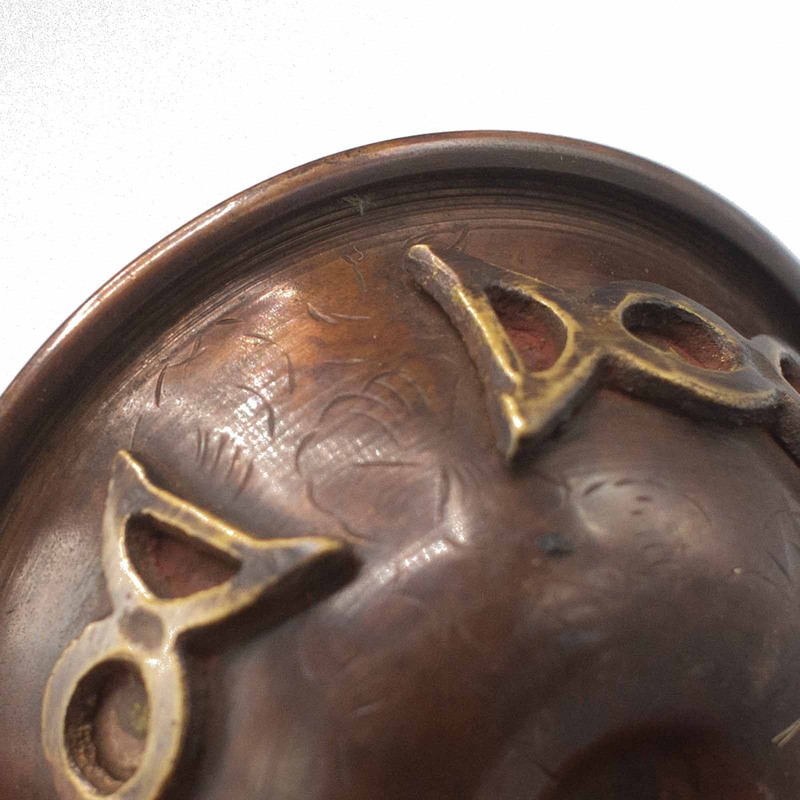 Antique Copper Ritual Bowl with Triple Moon for Spiritual Use